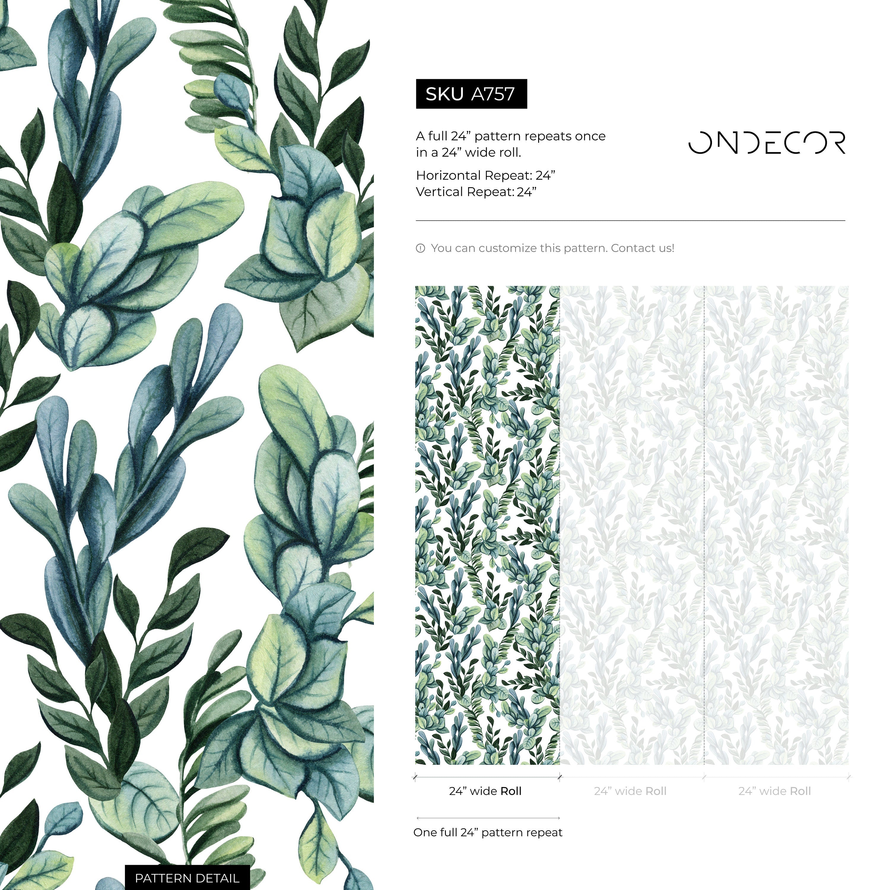 Botanical Wallpaper With Lush Greenery In Green And Teal - A757