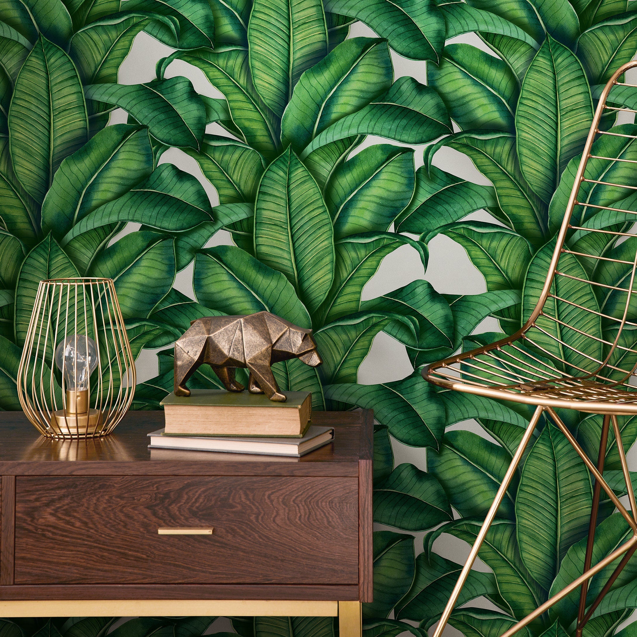 Tropical Wallpaper Featuring Lush Banana Leaves In Green - A256