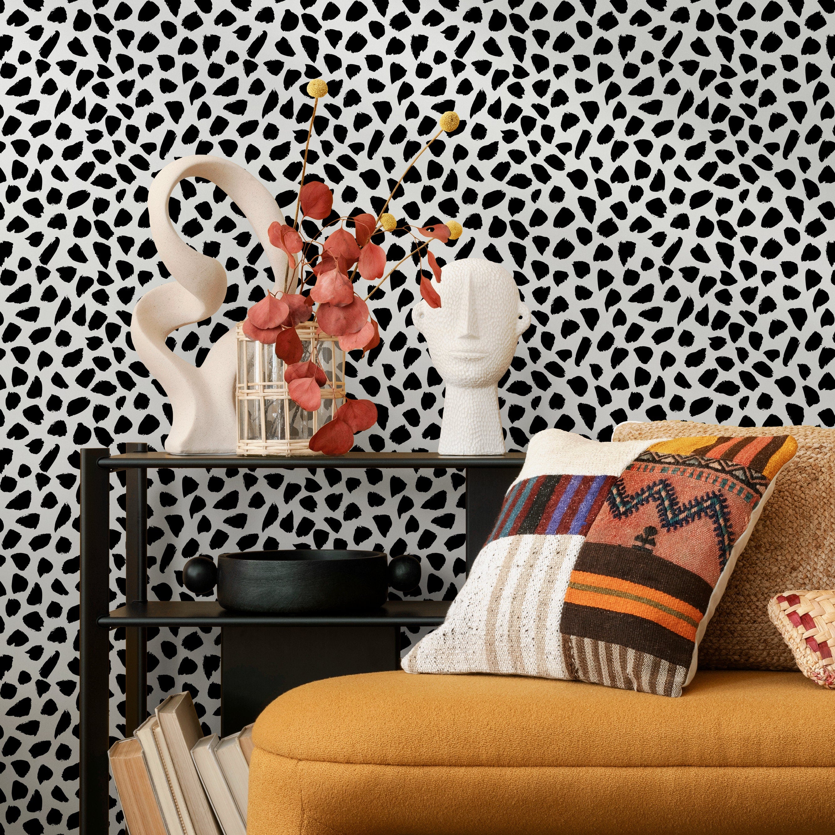 Animal Print Wallpaper With Dalmatian Inspired Spots In Black And White - A872