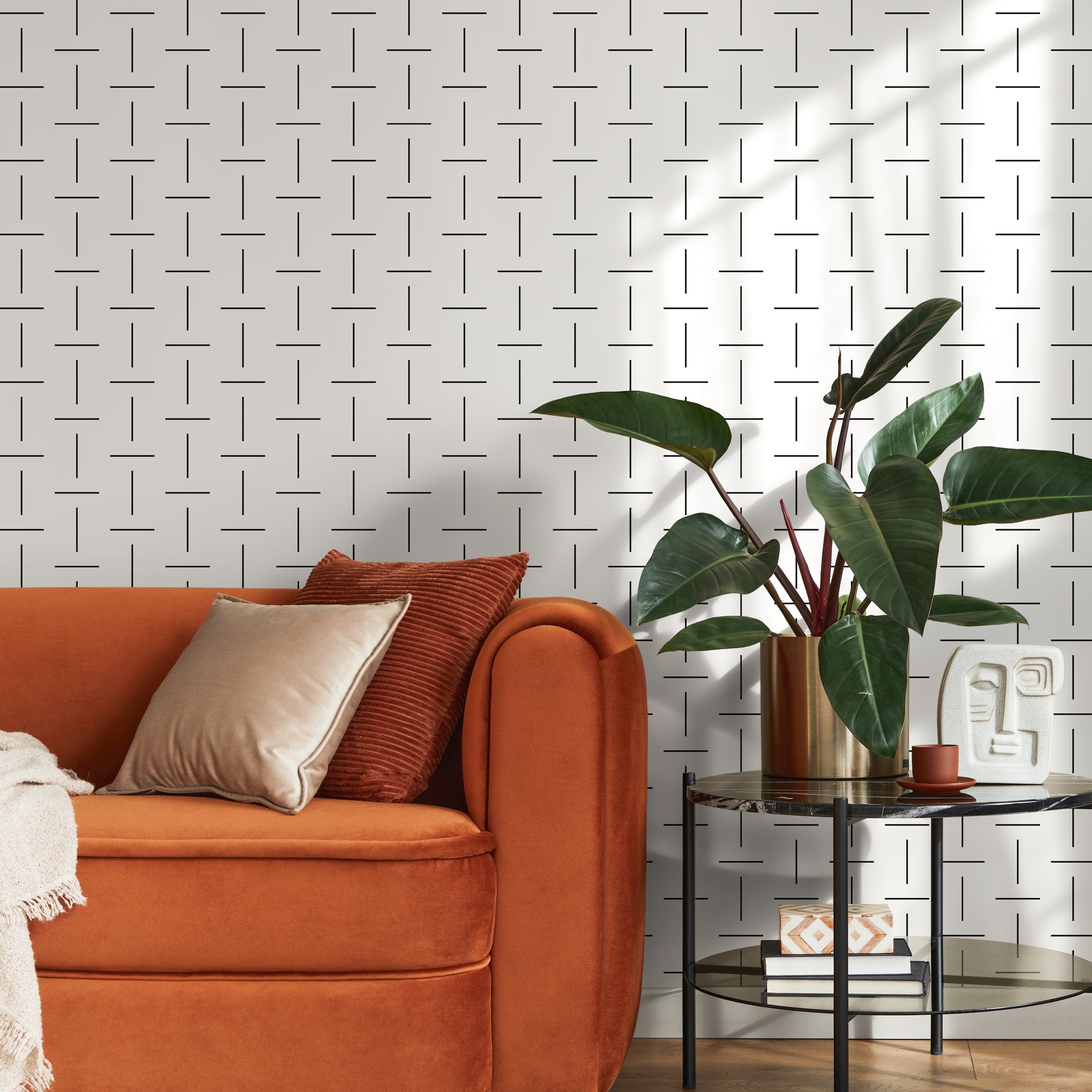 Geometric Wallpaper With An Interlocking Line Pattern In Black And Gray - B103