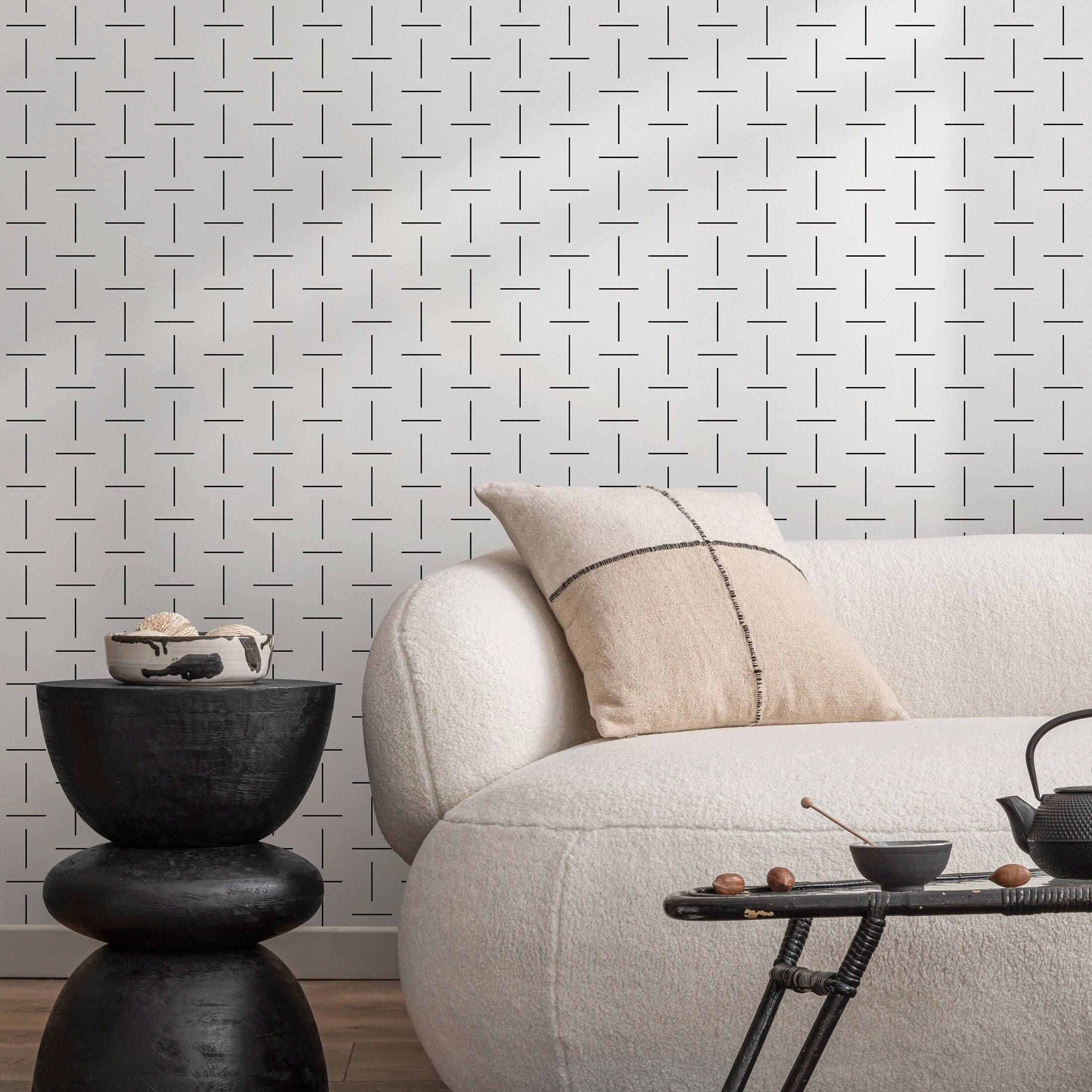 Geometric Wallpaper With An Interlocking Line Pattern In Black And Gray - B103
