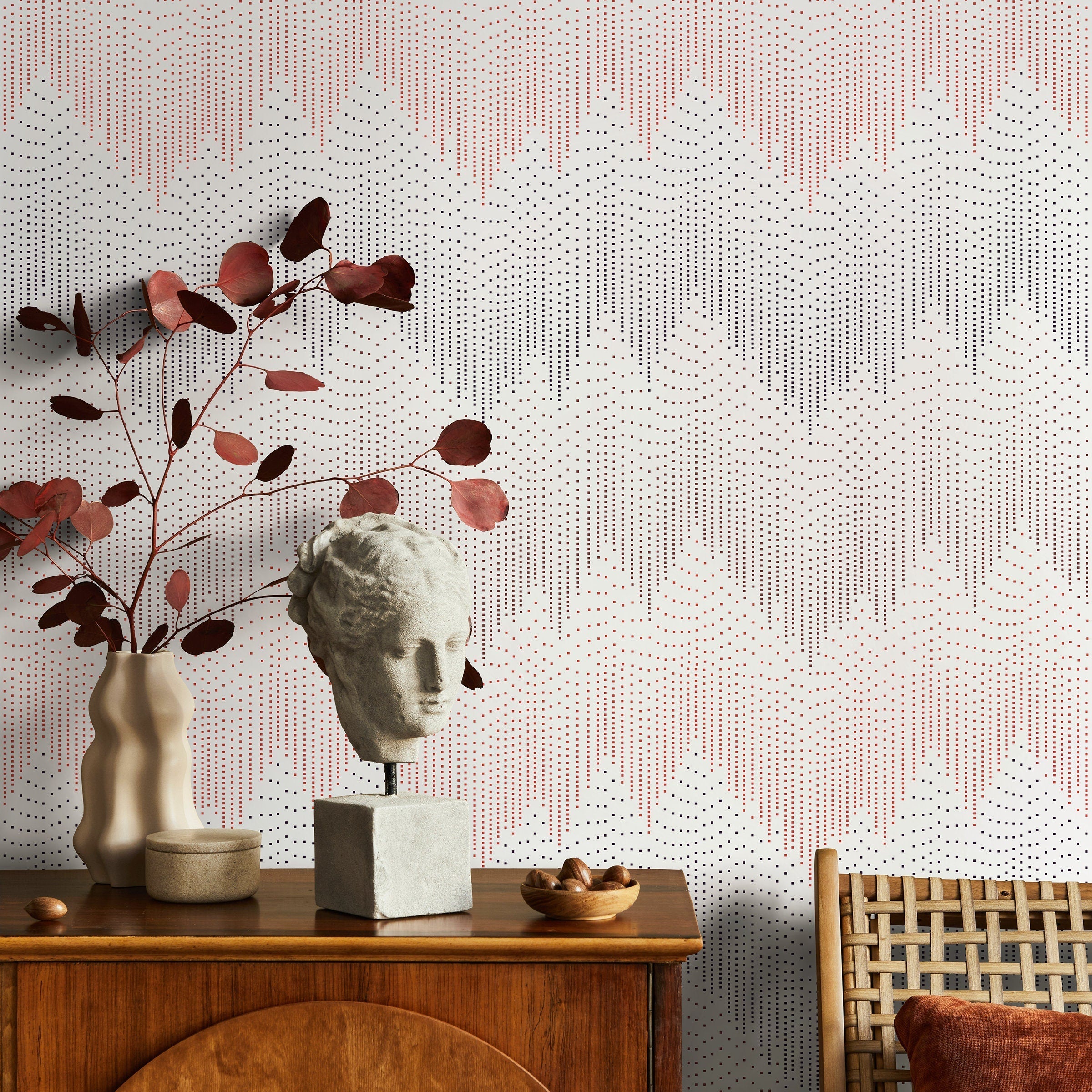 Abstract Wallpaper With A Cascading Dot Motif In Black And Red - B254