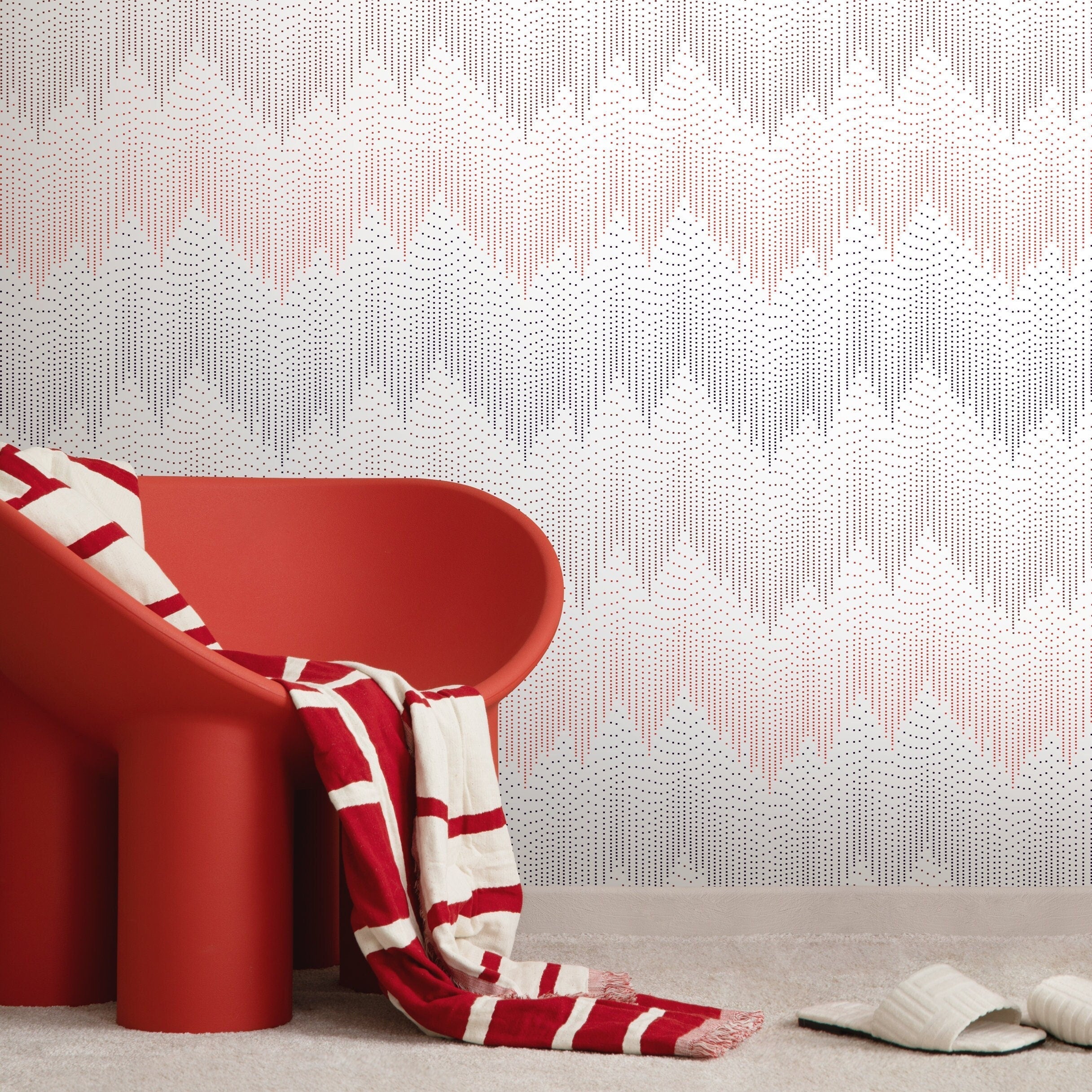 Abstract Wallpaper With A Cascading Dot Motif In Black And Red - B254