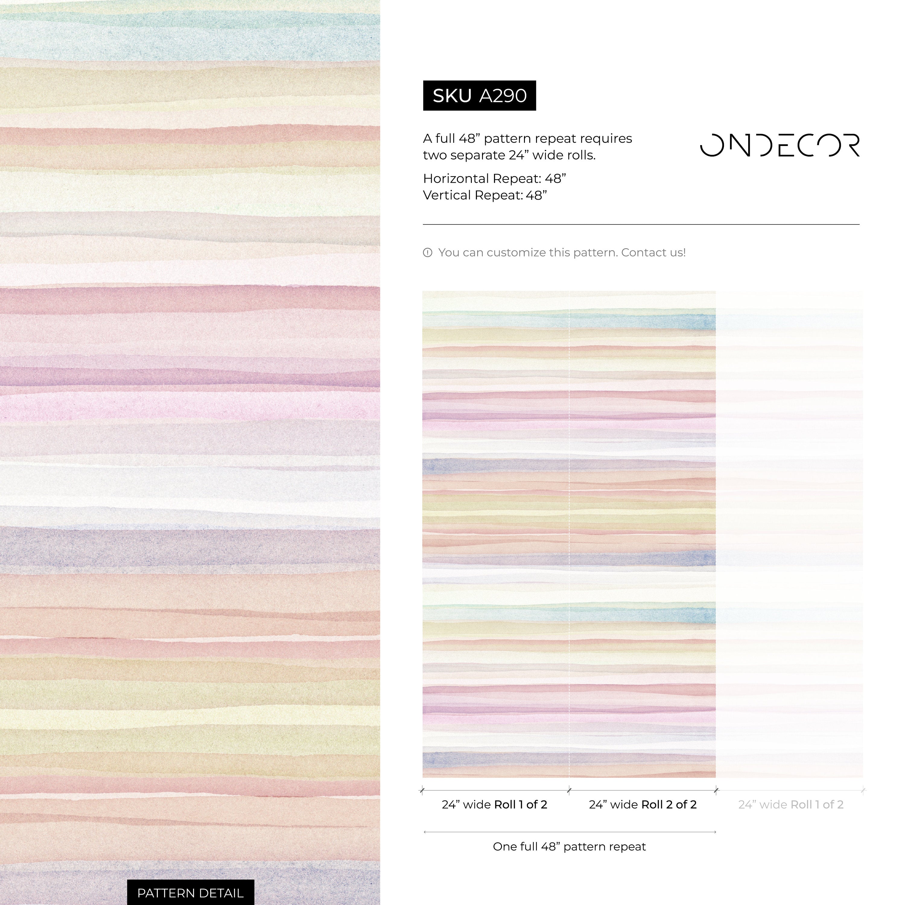 Watercolor Wallpaper With Horizontal Stripes In Pink, Blue, And Yellow - A290