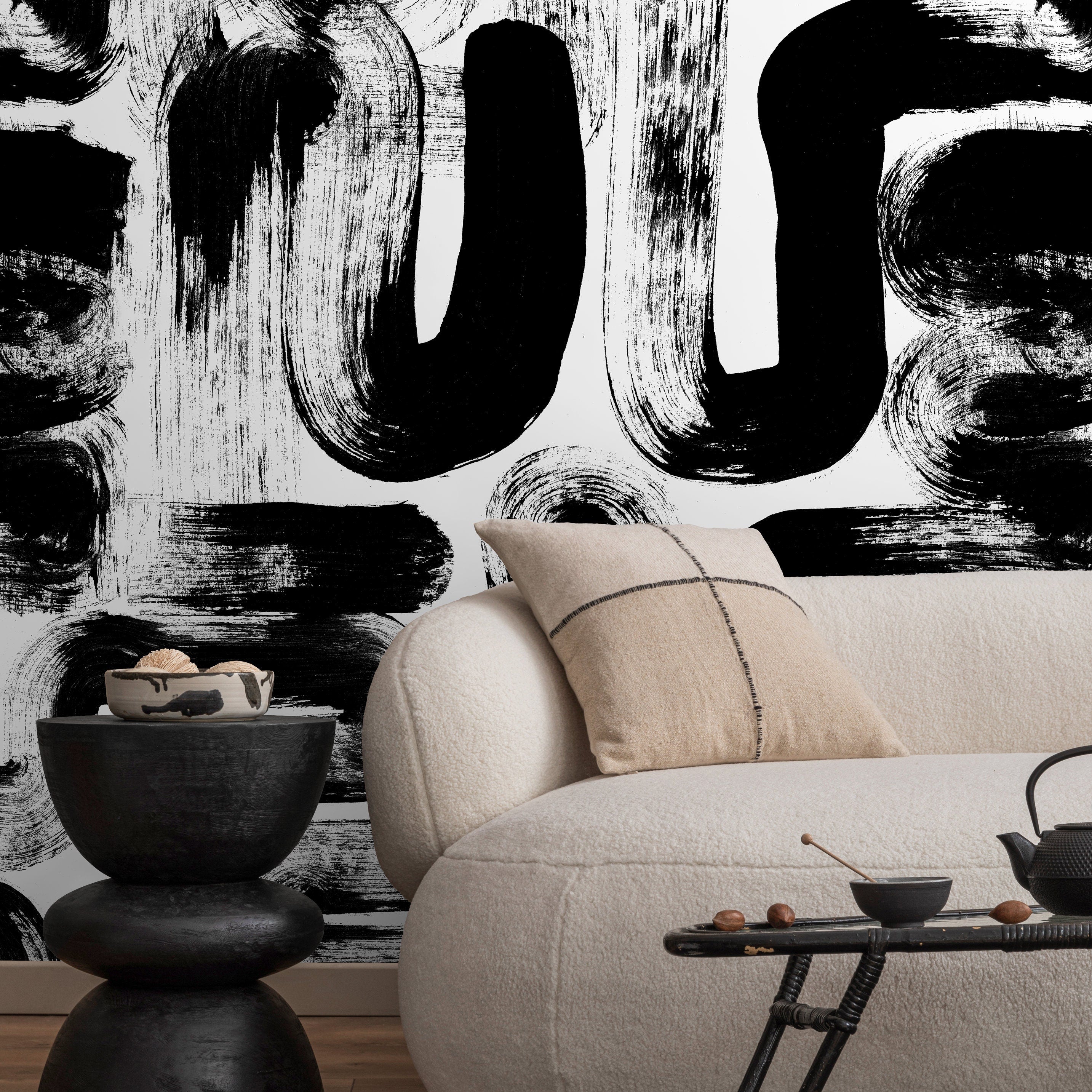 Abstract Wallpaper With Bold Brushstrokes In Black And White - X175