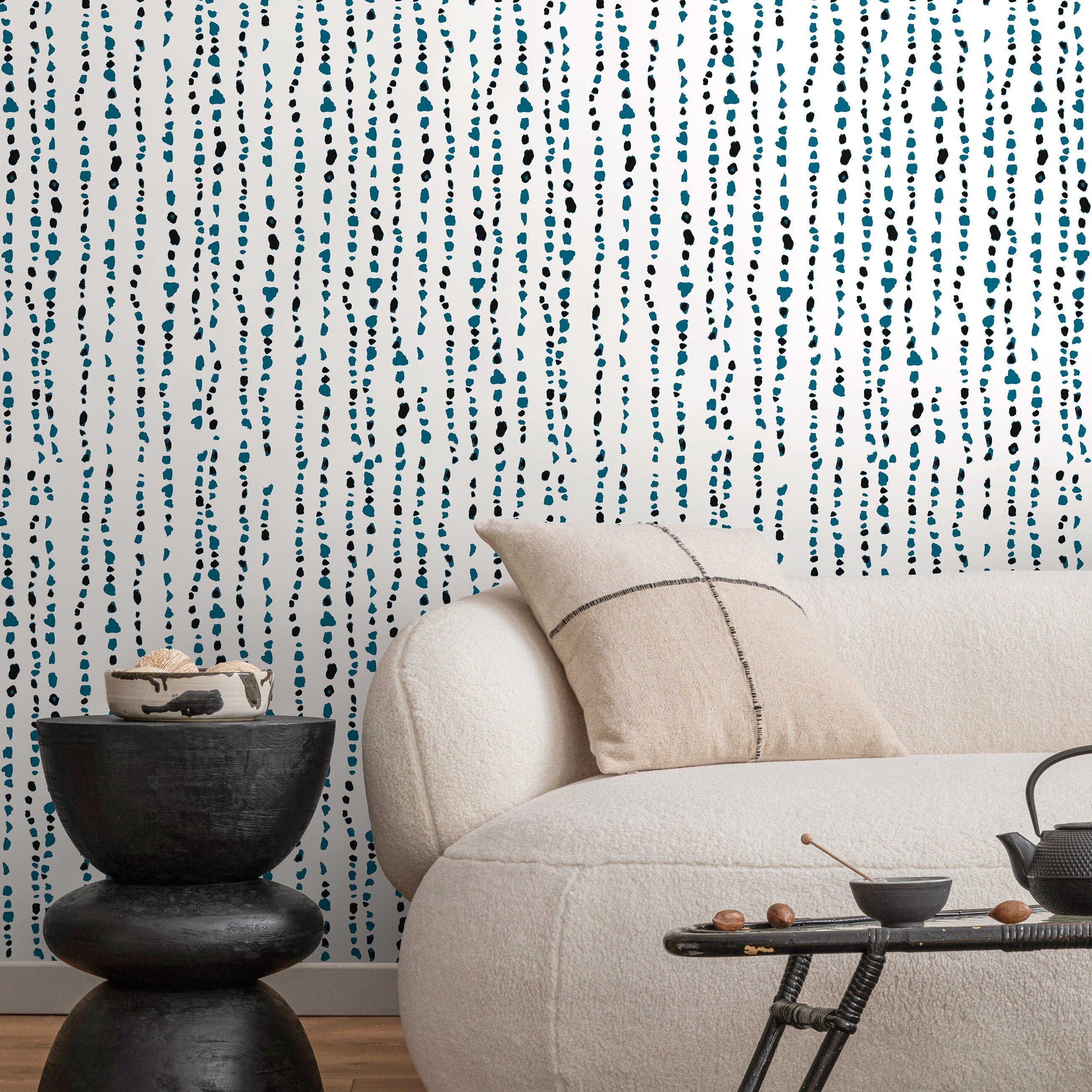 Abstract Wallpaper With Dotted Vertical Stripes In Teal And Black - A150