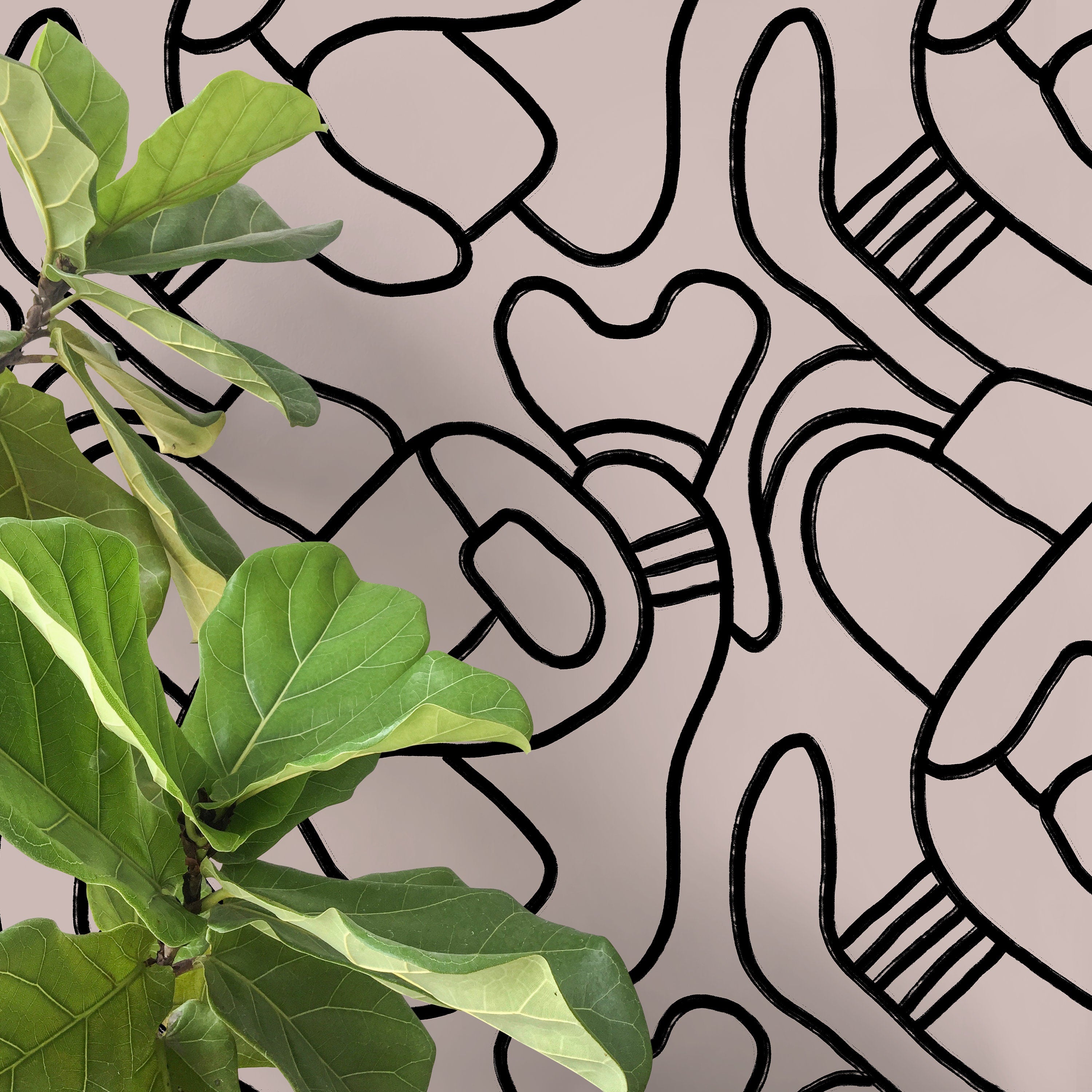 Abstract Wallpaper With Bold Hand-drawn Lines In Black And Taupe - X108