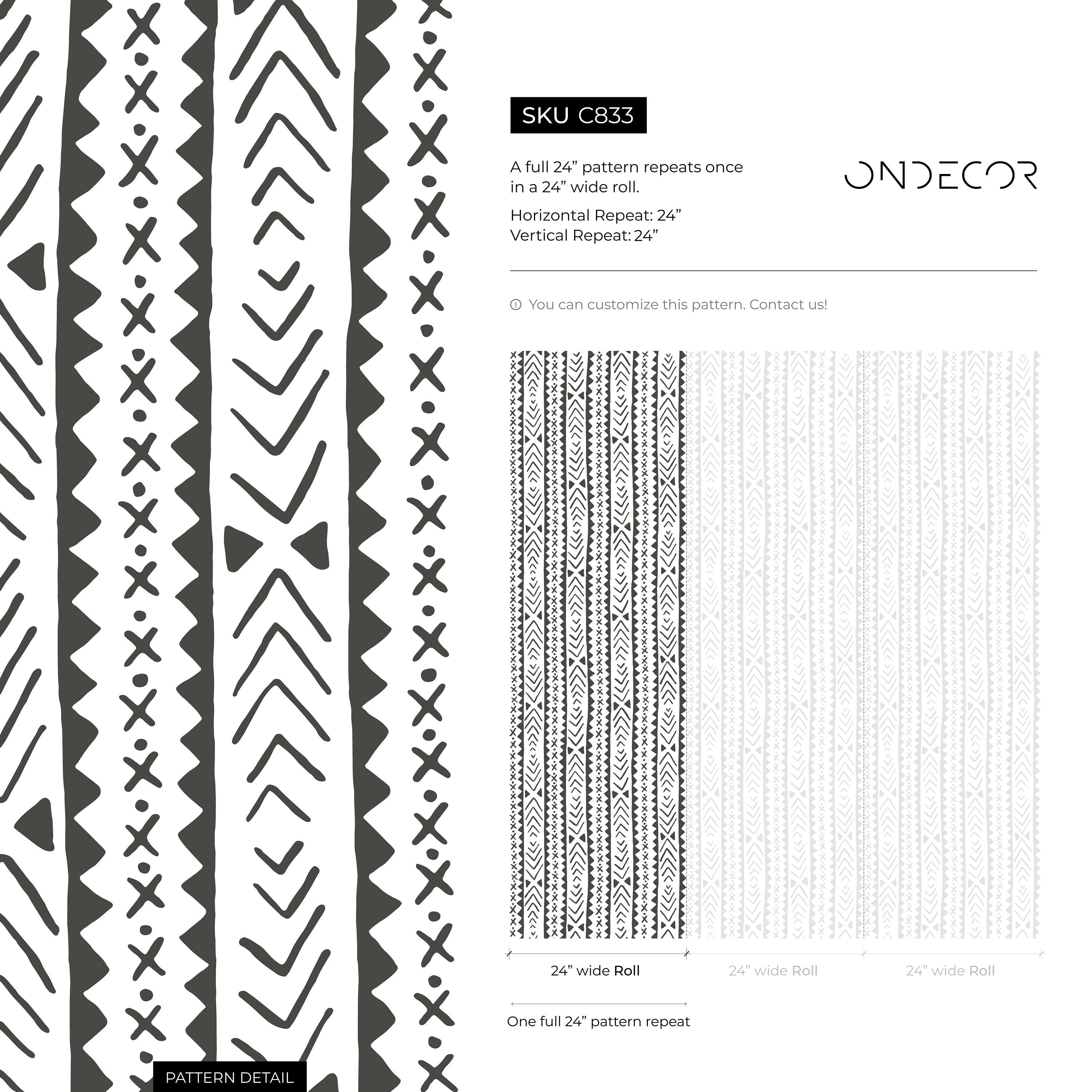 Tribal Wallpaper Featuring Vertical Geometric Motifs In Black And White - C833