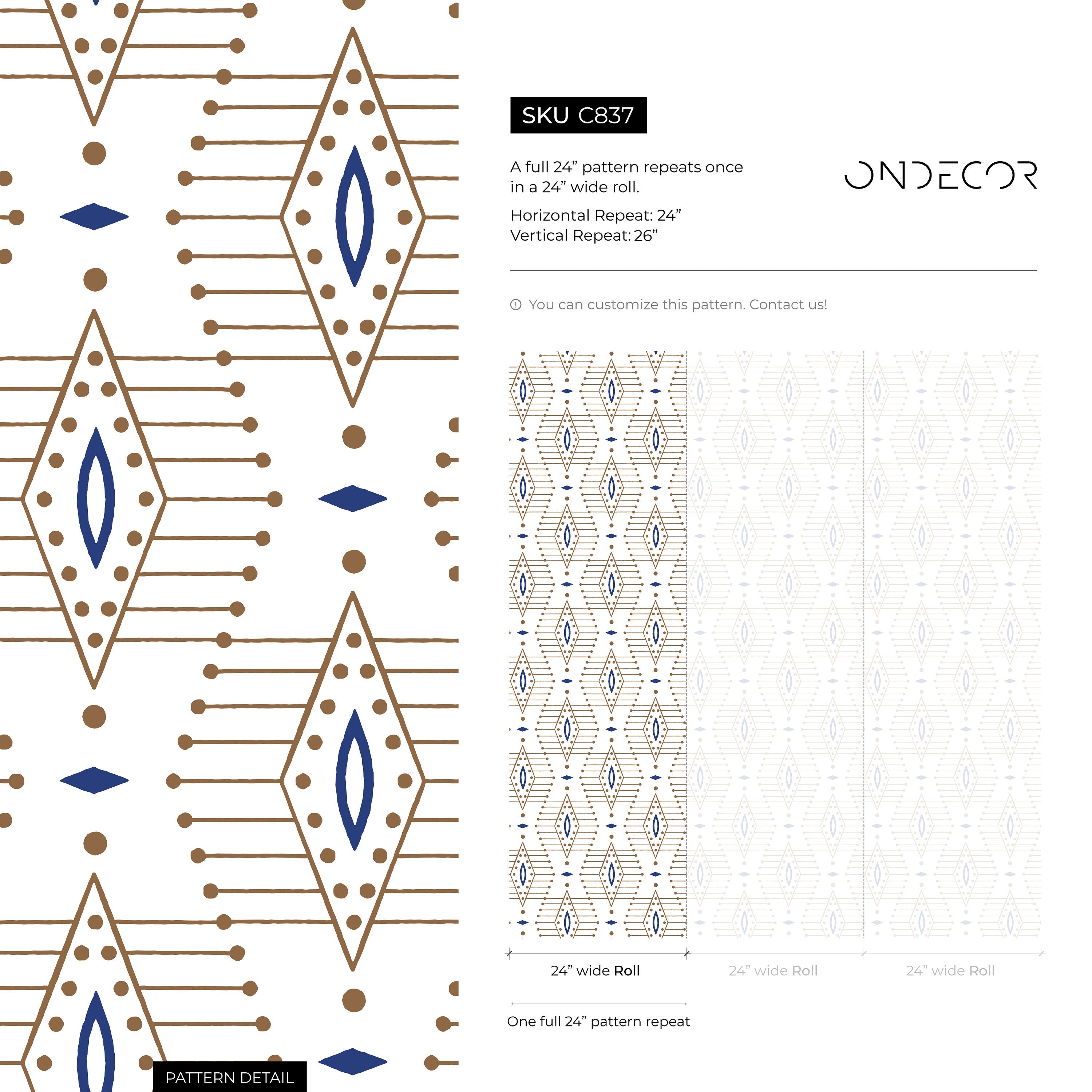 Geometric Wallpaper With A Diamond Lattice Motif In Blue And Brown - C837