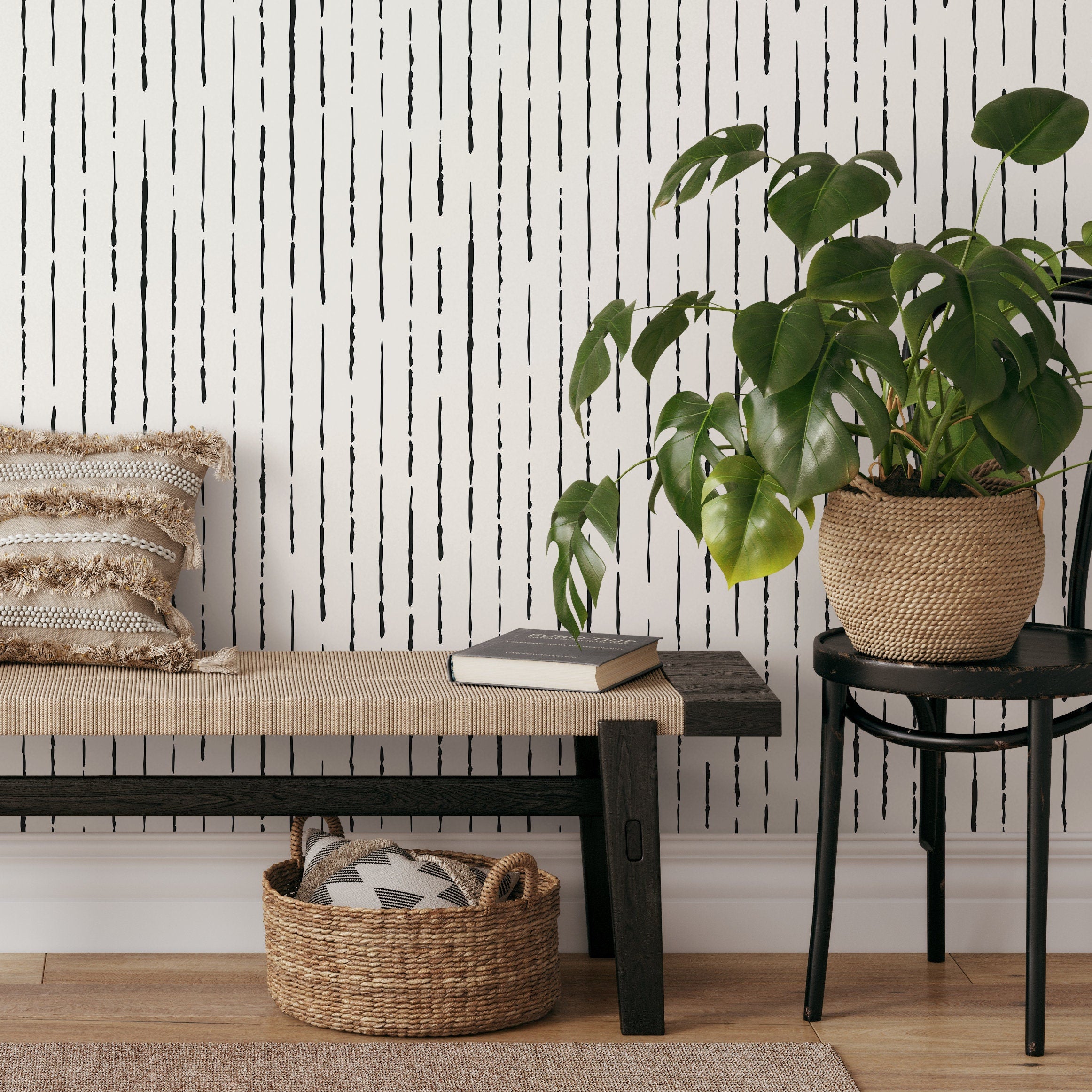 Abstract Wallpaper With A Dripping Lines Motif In Black - B101