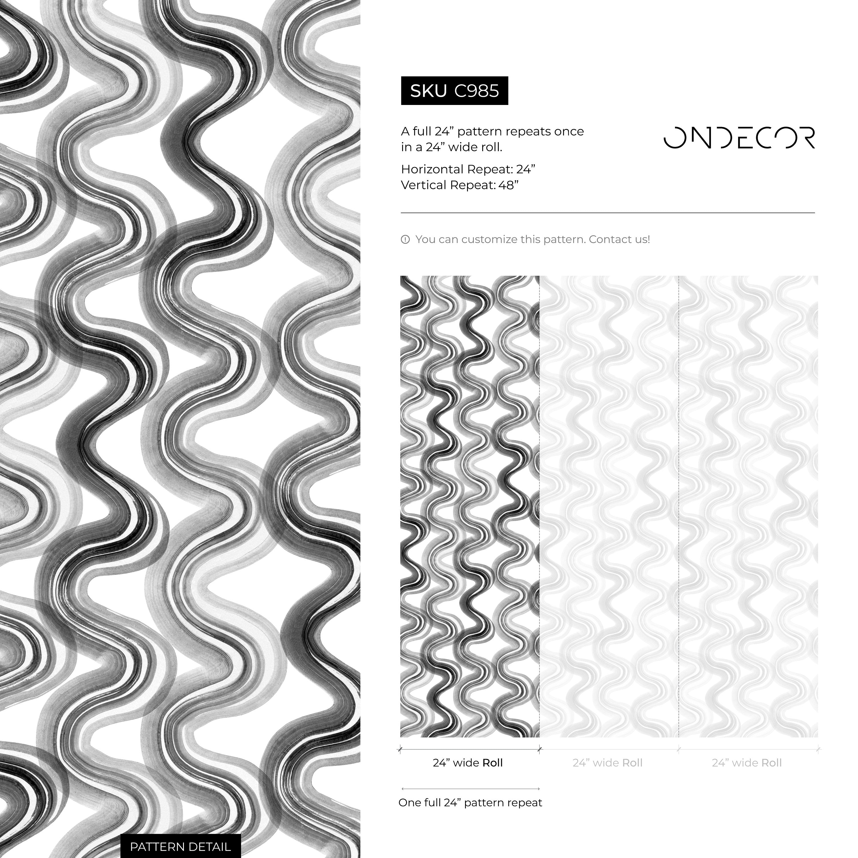 Abstract Wallpaper With Wavy Ink Lines In Black, White, And Gray - C985