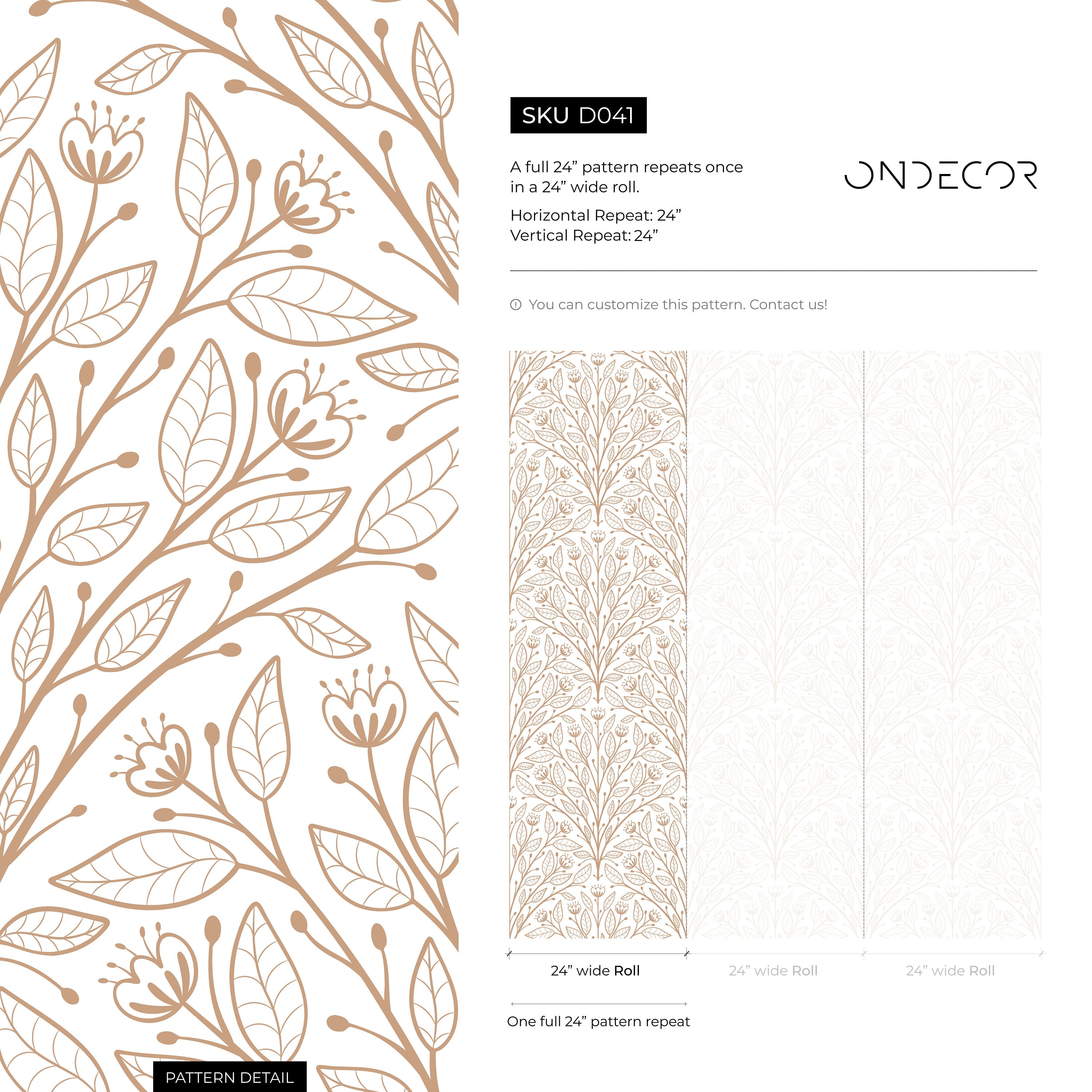 Botanical Wallpaper With A Symmetrical Branch Motif In Beige And Brown - D041
