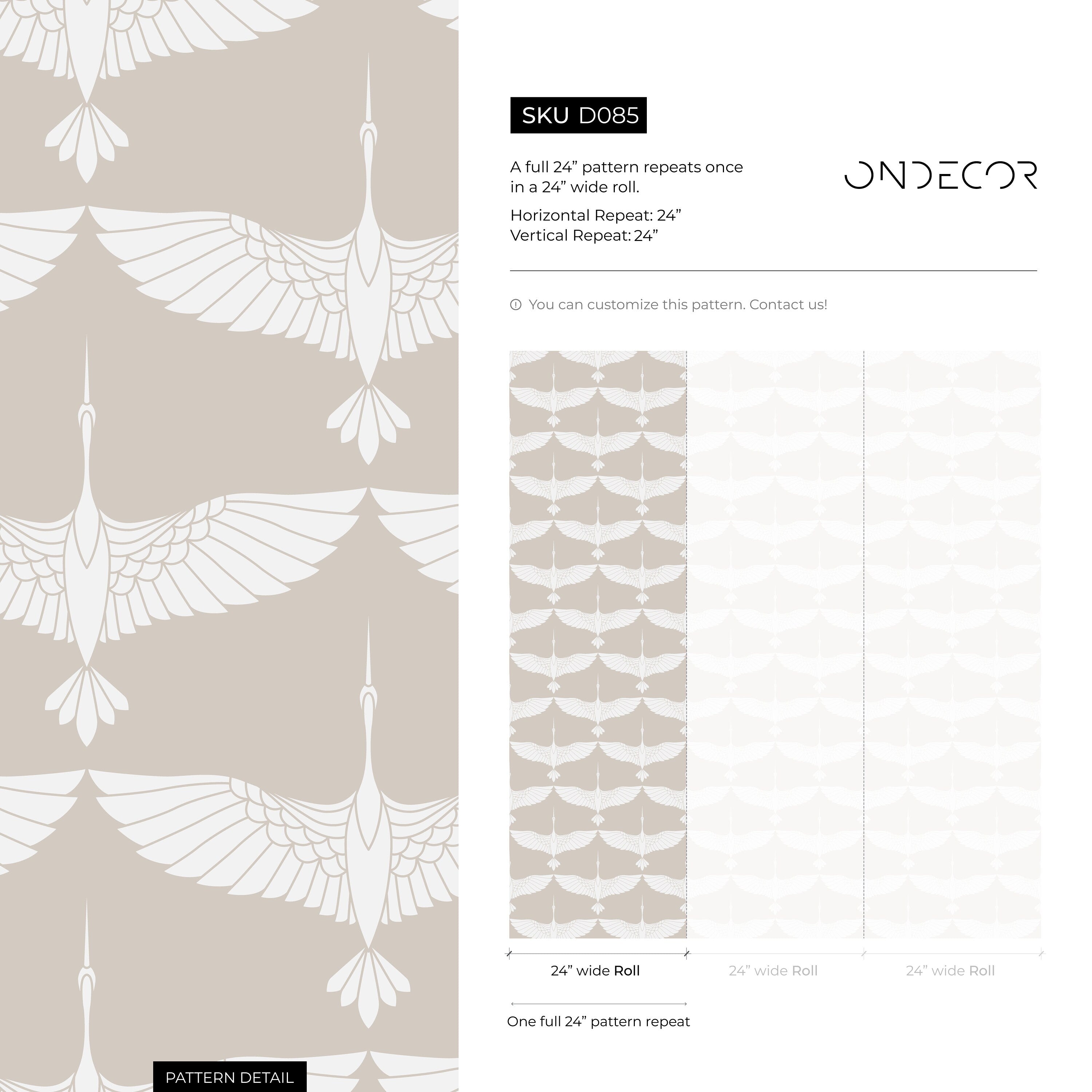 Art Deco Wallpaper With A Stylized Crane Motif In Cream And Taupe - D085