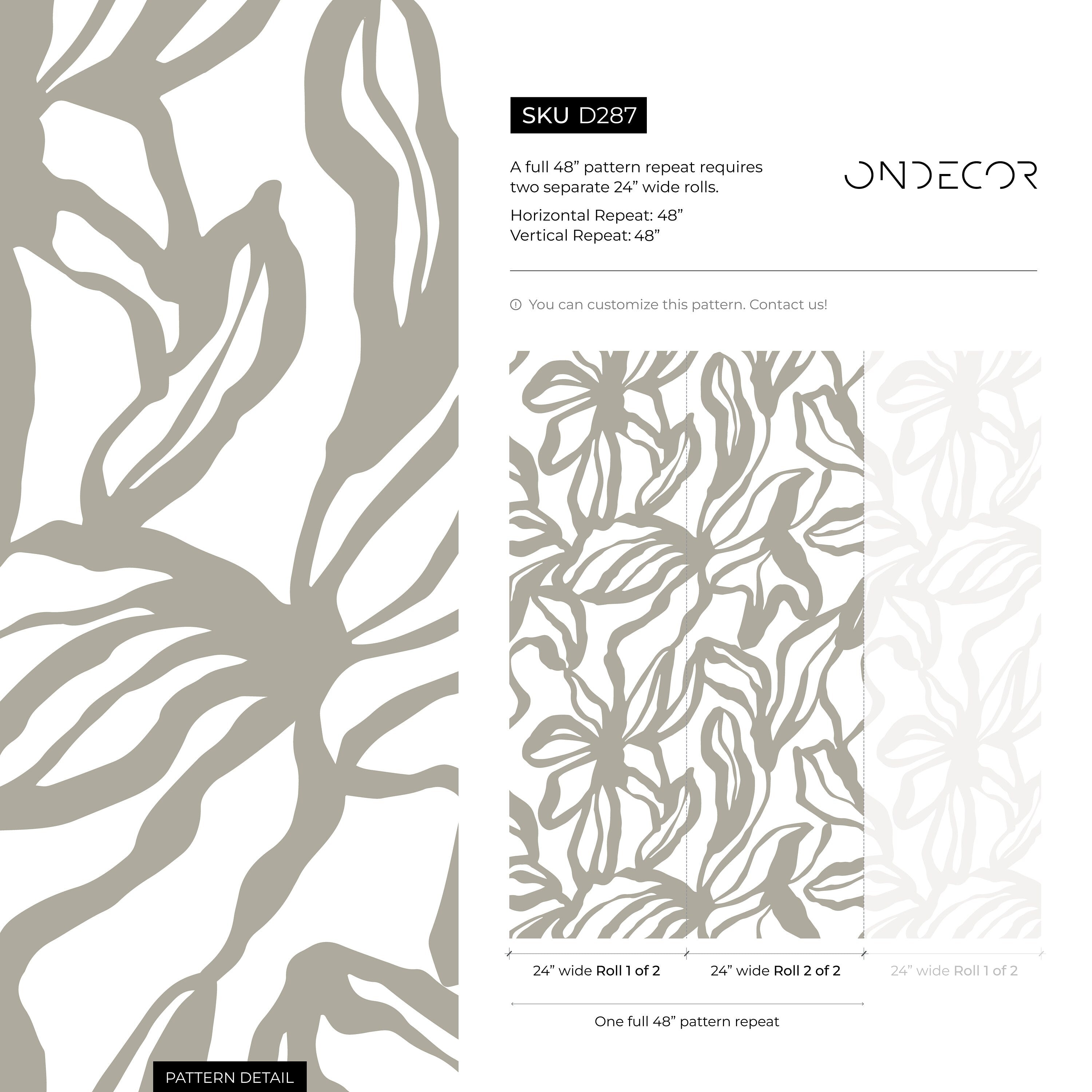 Abstract Floral Wallpaper With A Bold Line Art Motif In Gray - D287