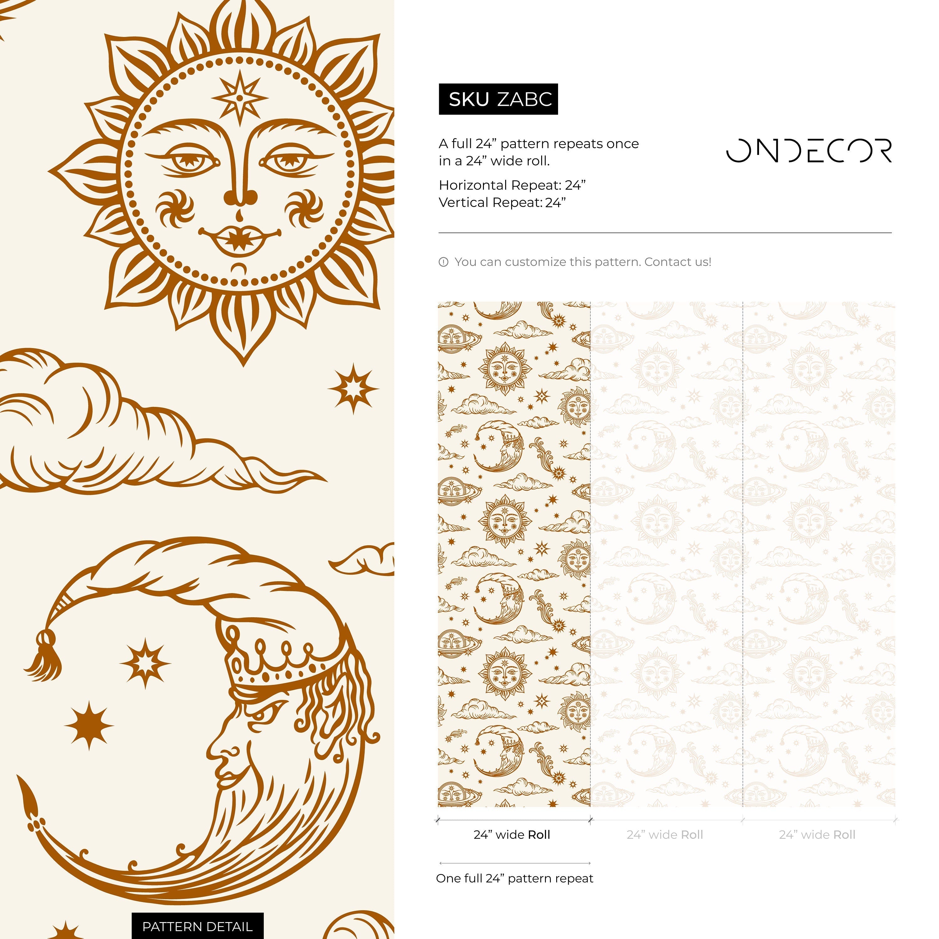 Celestial Wallpaper With Mystical Sun And Moon Motifs In Brown - Zabc