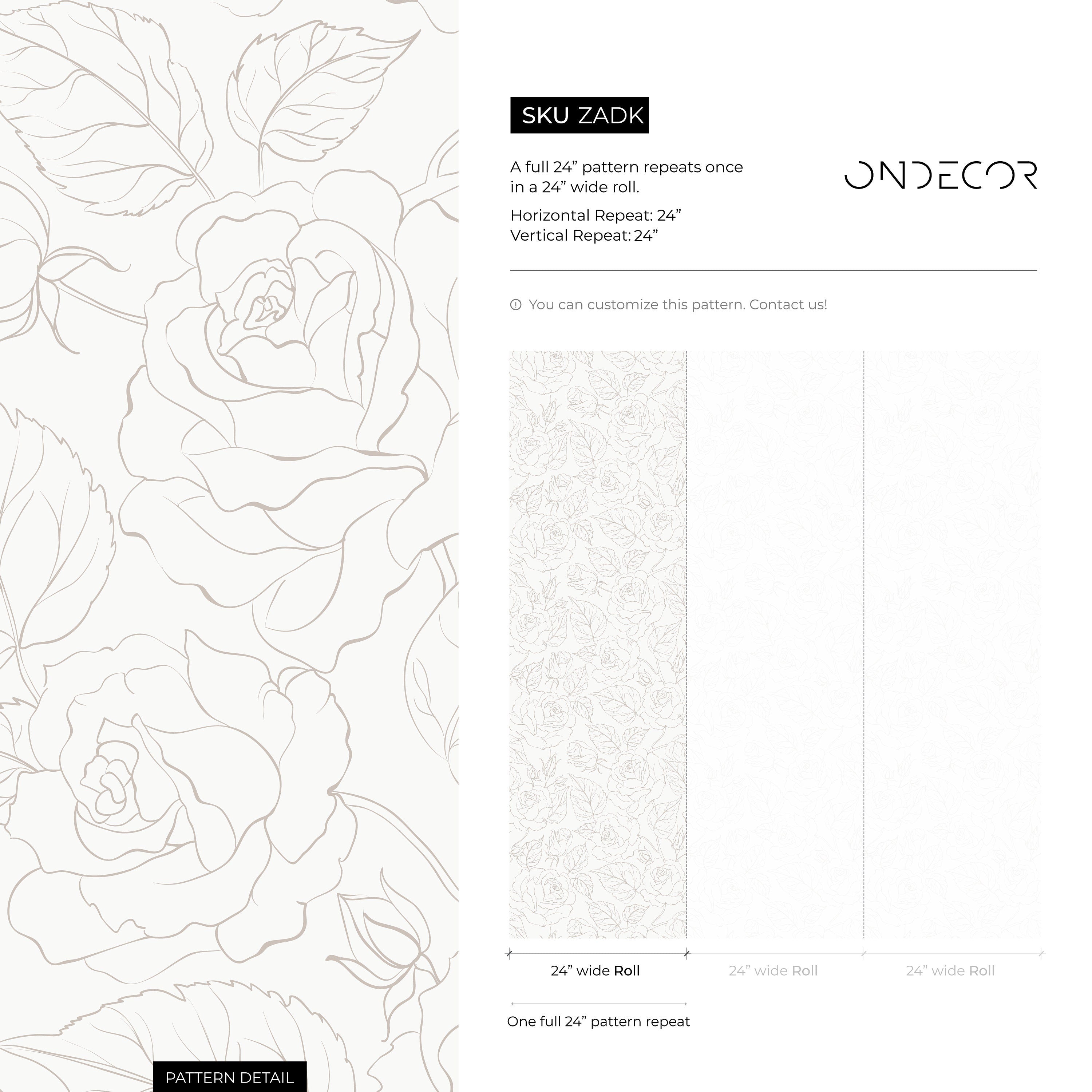 Rose Wallpaper With A Delicate Line Art Motif In Neutral Tones - Zadk