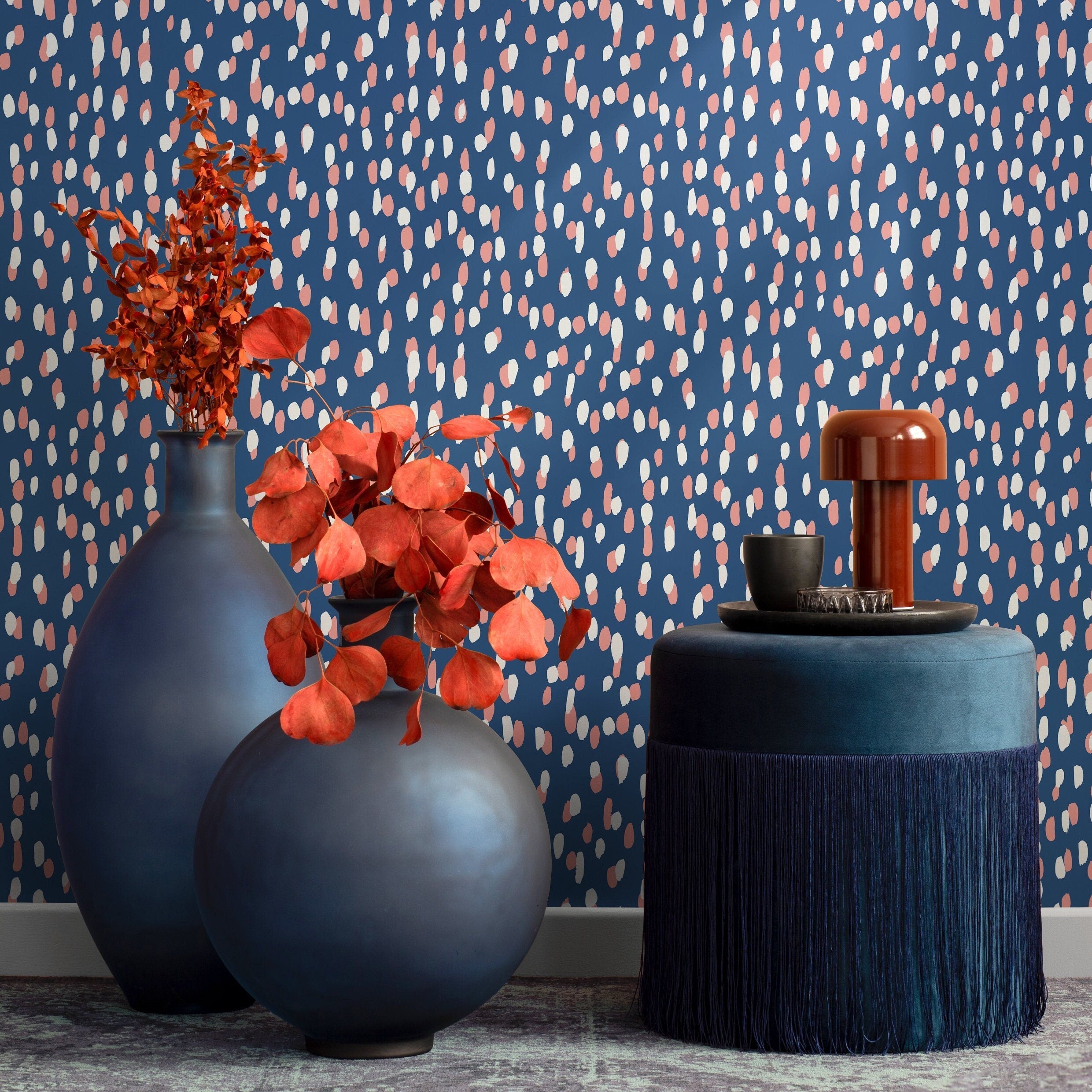 Abstract Wallpaper With A Scattered Spot Motif In Blue, Pink, And White - B253