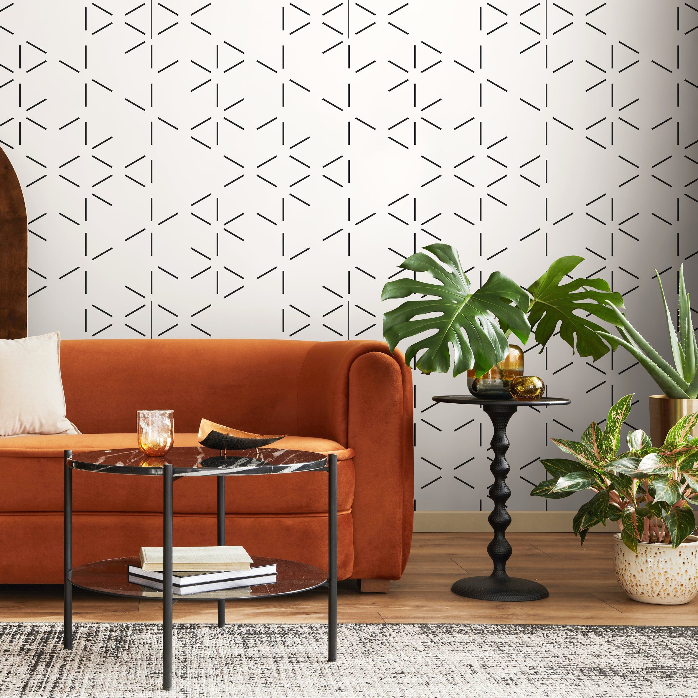 Geometric Wallpaper Featuring An Abstract Line Pattern In Black And White - B154