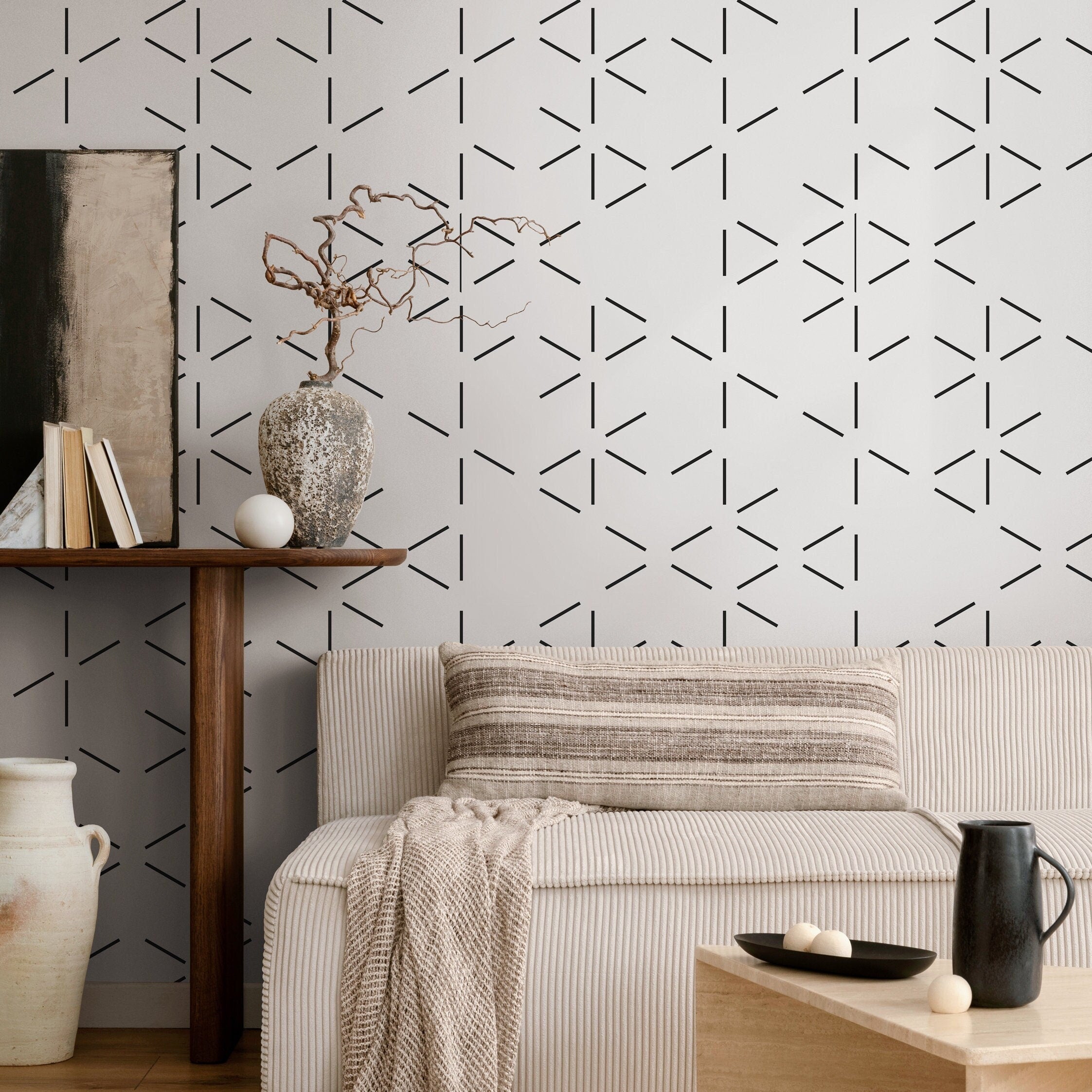 Geometric Wallpaper Featuring An Abstract Line Pattern In Black And White - B154