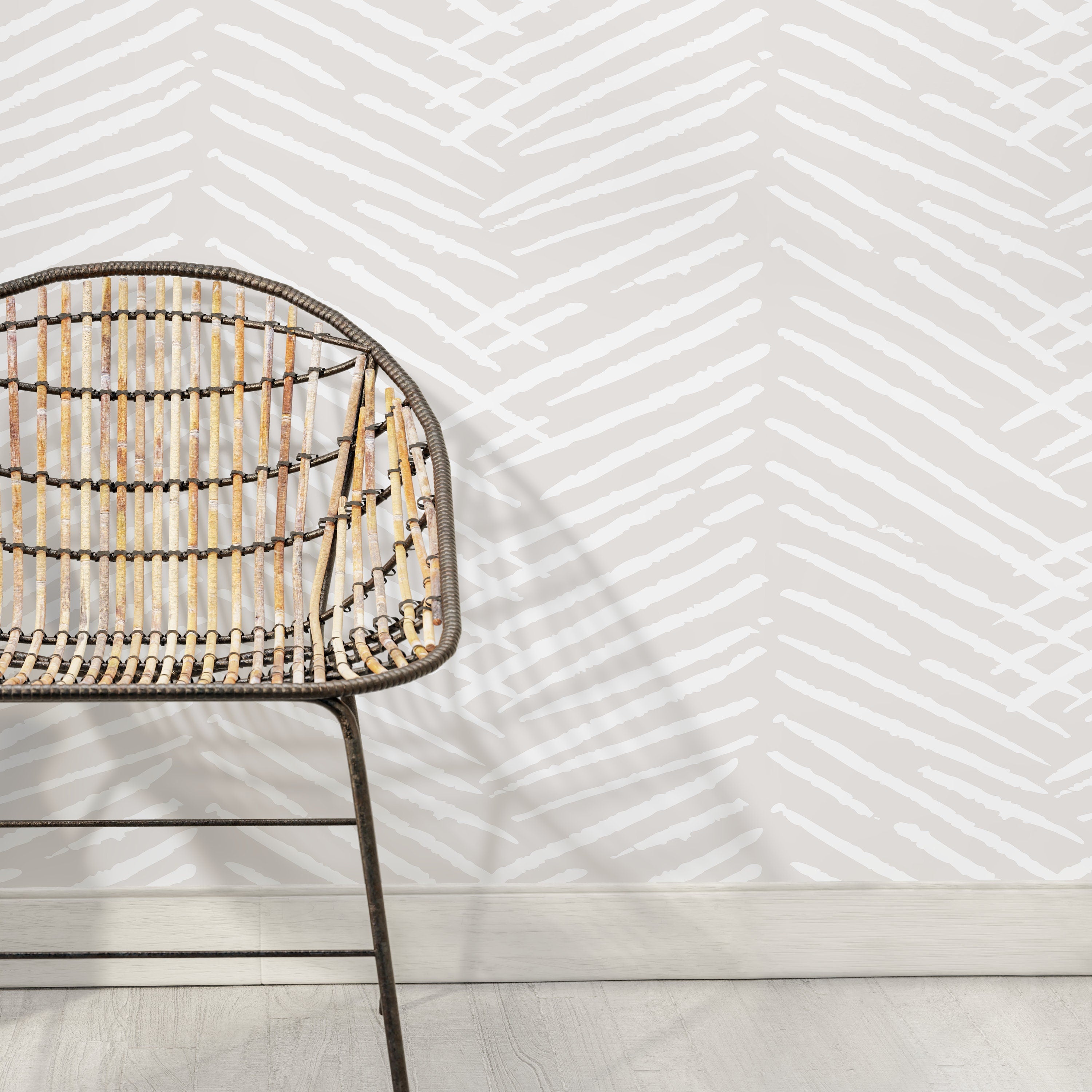 Abstract Wallpaper With A Textured Herringbone Motif In Nude Beige And White - C519