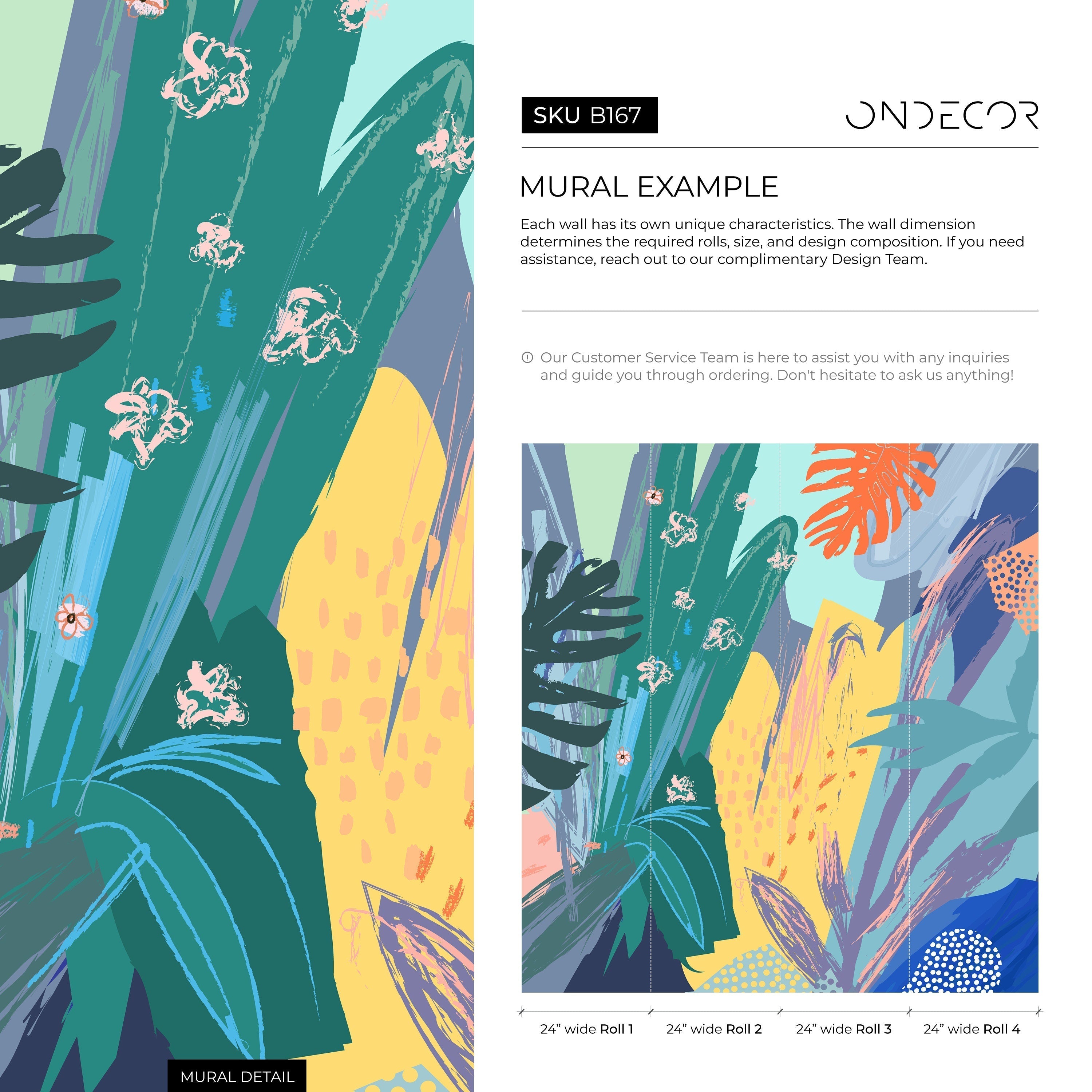 Abstract Wallpaper With A Botanical Brushstroke Collage In Teal, Yellow, And Blue - B167