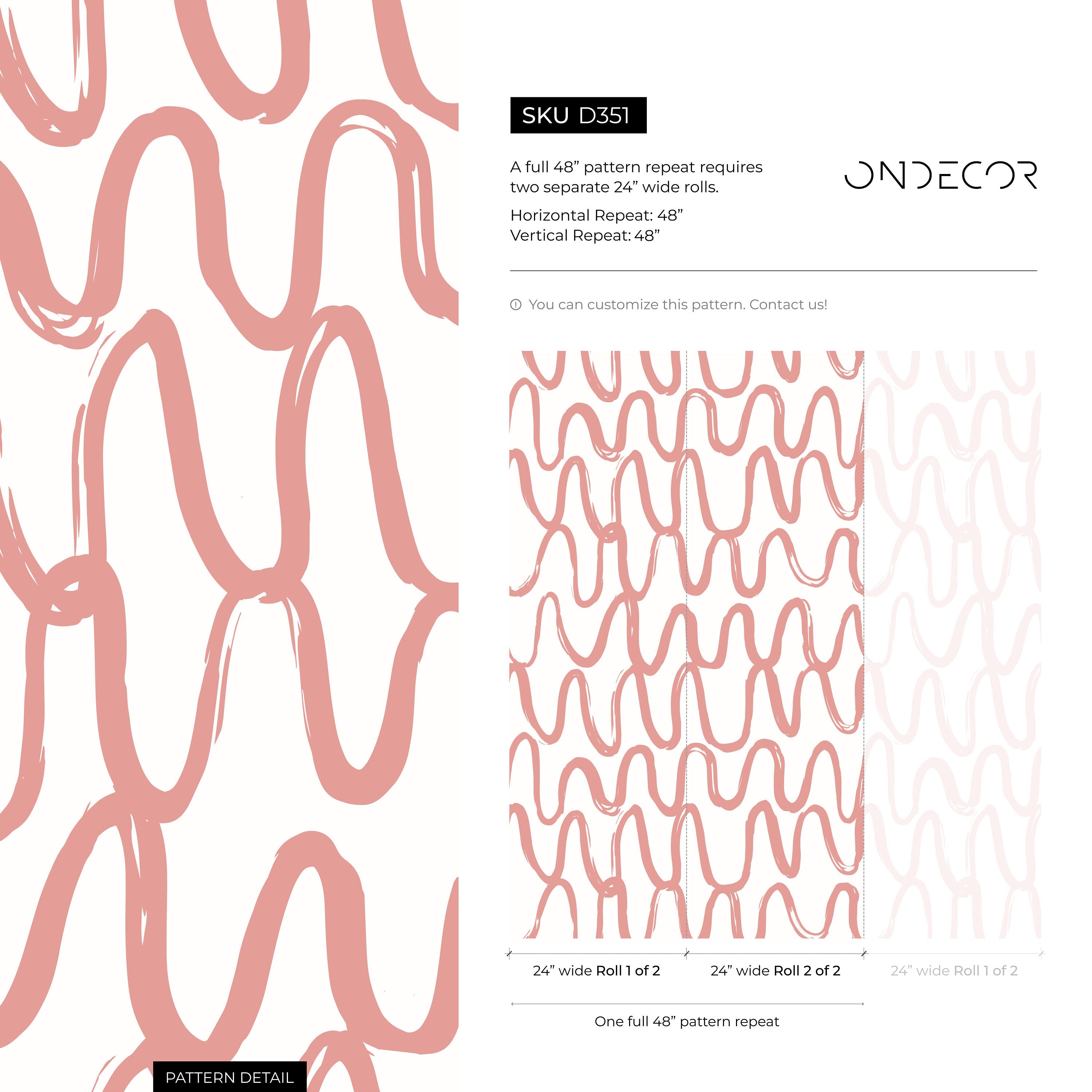Abstract Wallpaper With Wavy Brushstroke Lines In Pink - D351