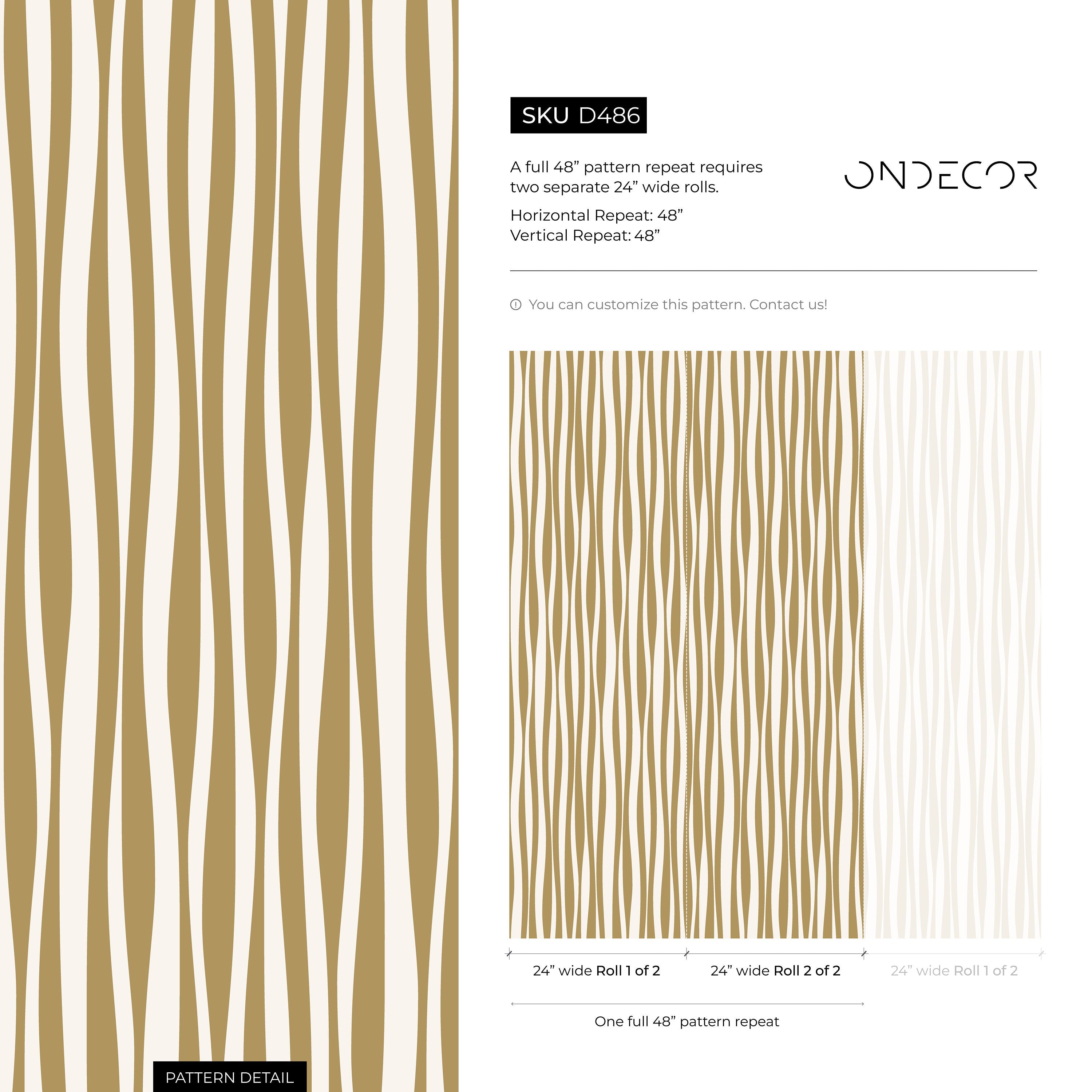 Abstract Wallpaper With Wavy Vertical Stripes In Mustard And Cream - D486