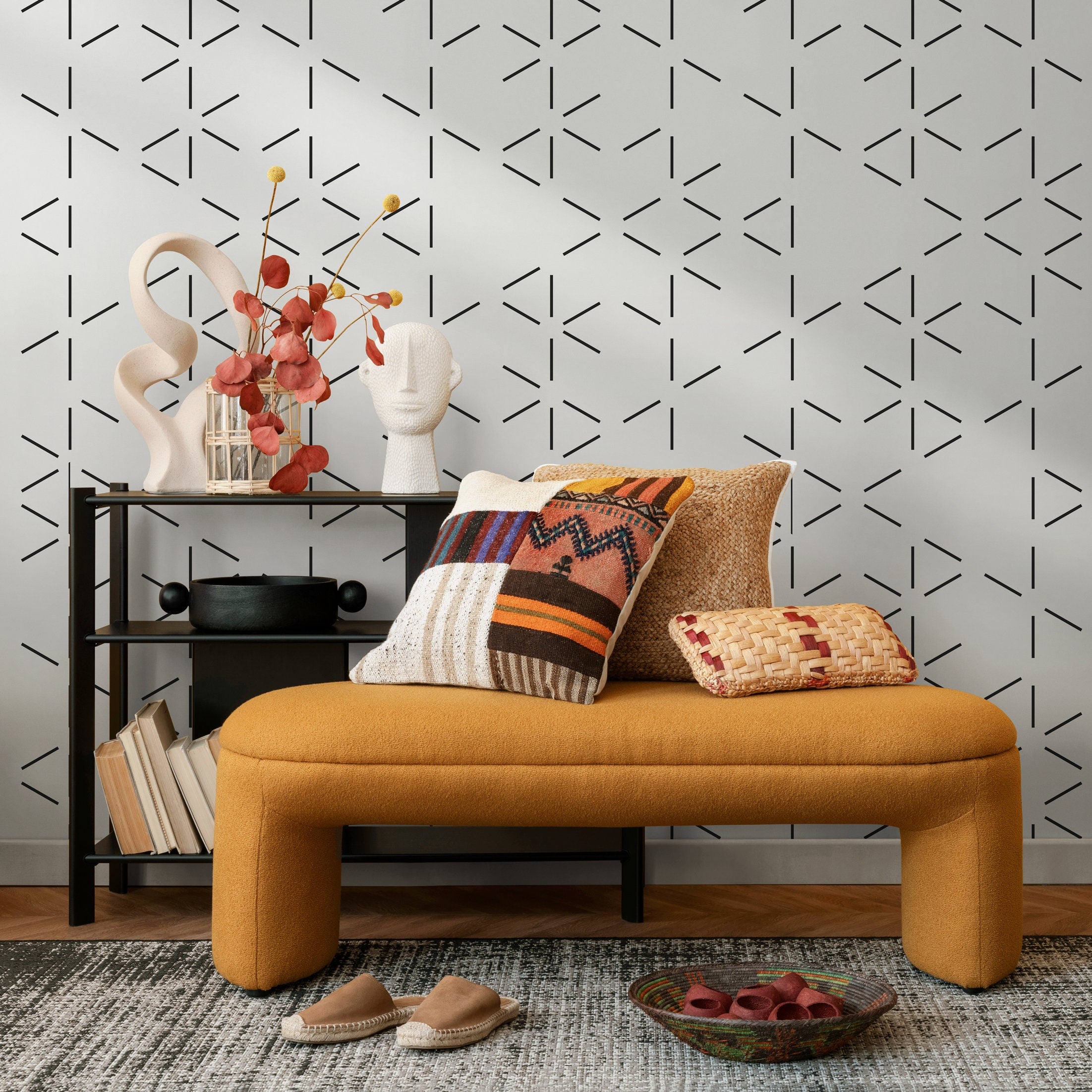 Geometric Wallpaper Featuring An Abstract Line Pattern In Black And White - B154