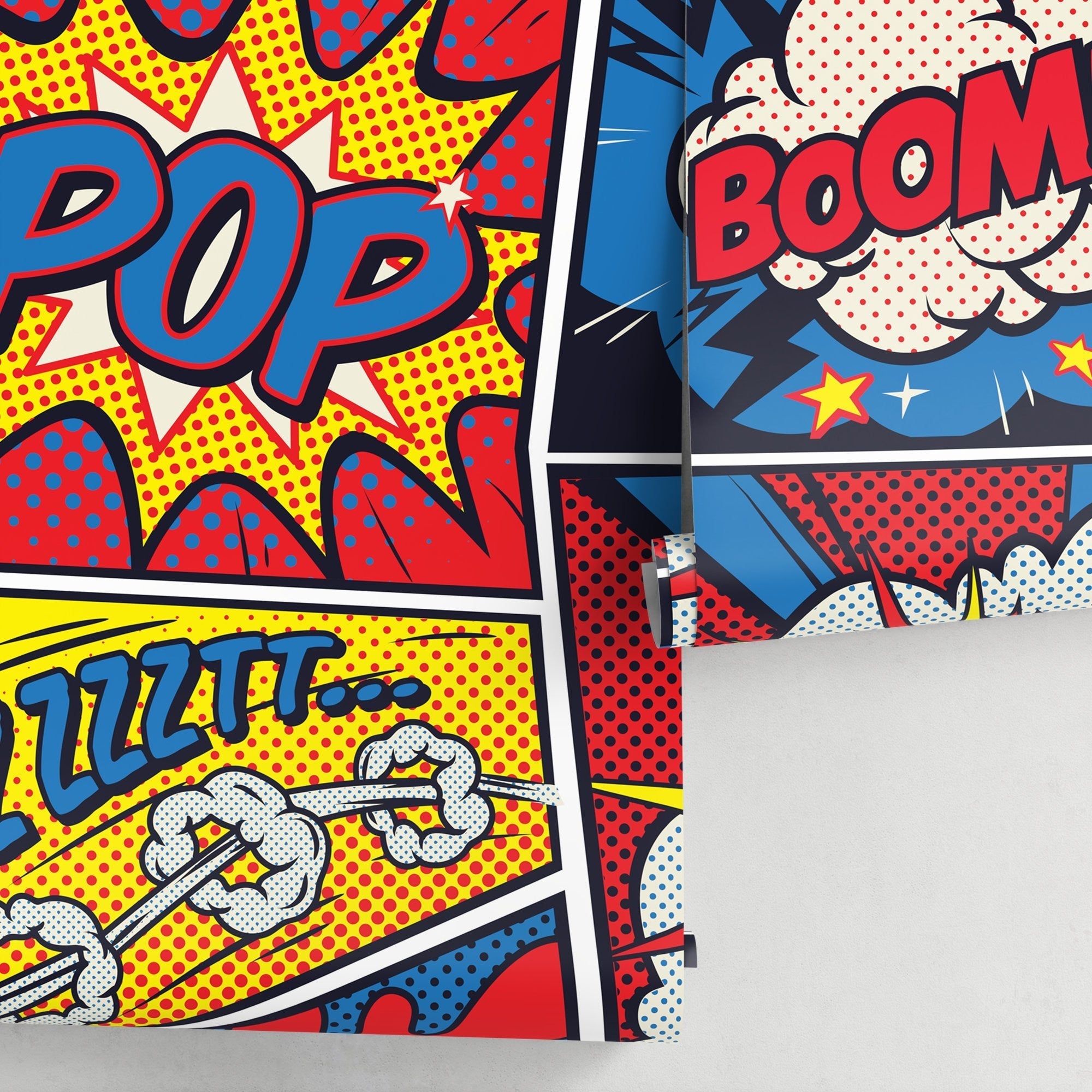 Pop Art Wallpaper With A Comic Book Motif In Red, Blue, And Yellow - B278