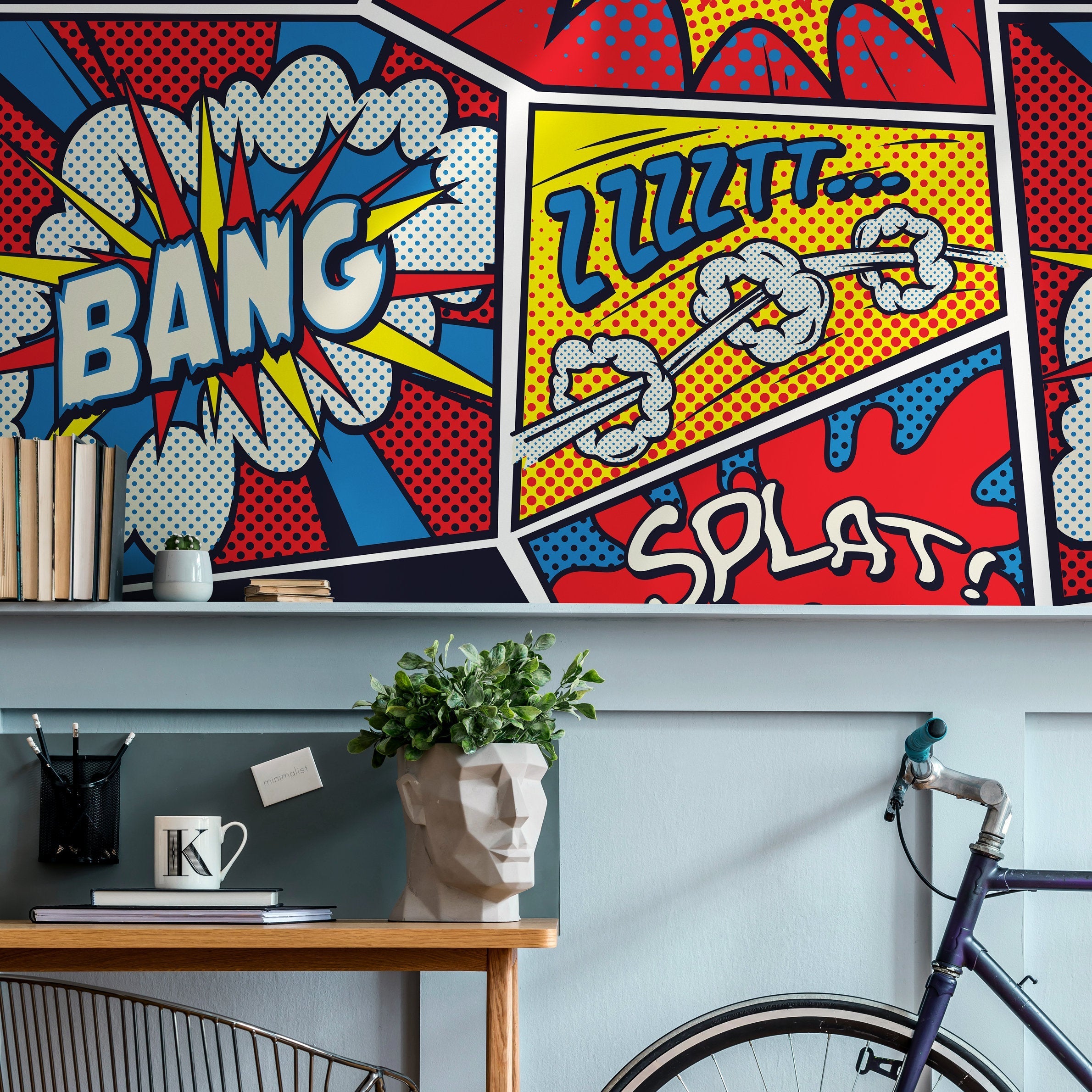 Pop Art Wallpaper With A Comic Book Motif In Red, Blue, And Yellow - B278