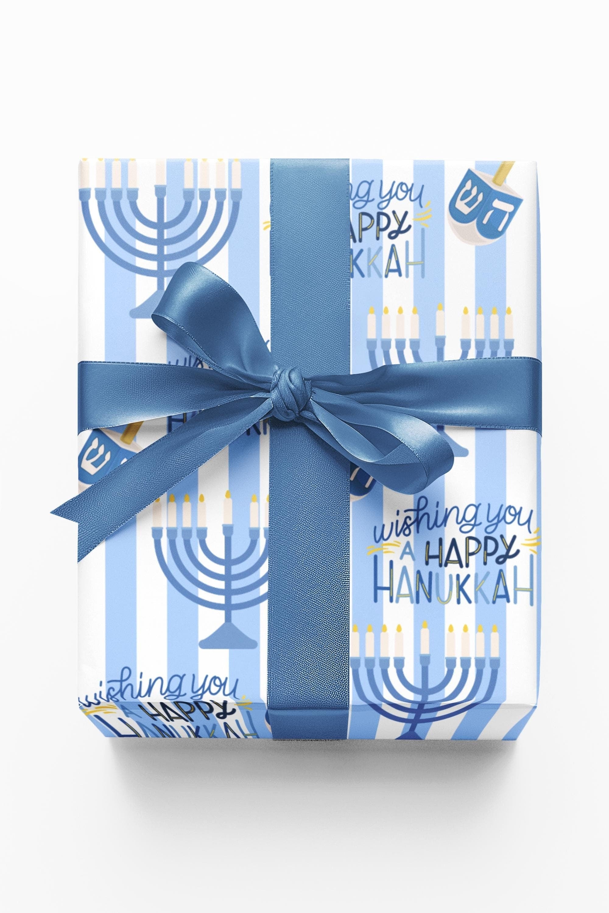 Hanukkah Wrapping Paper With Dreidel & Menorah