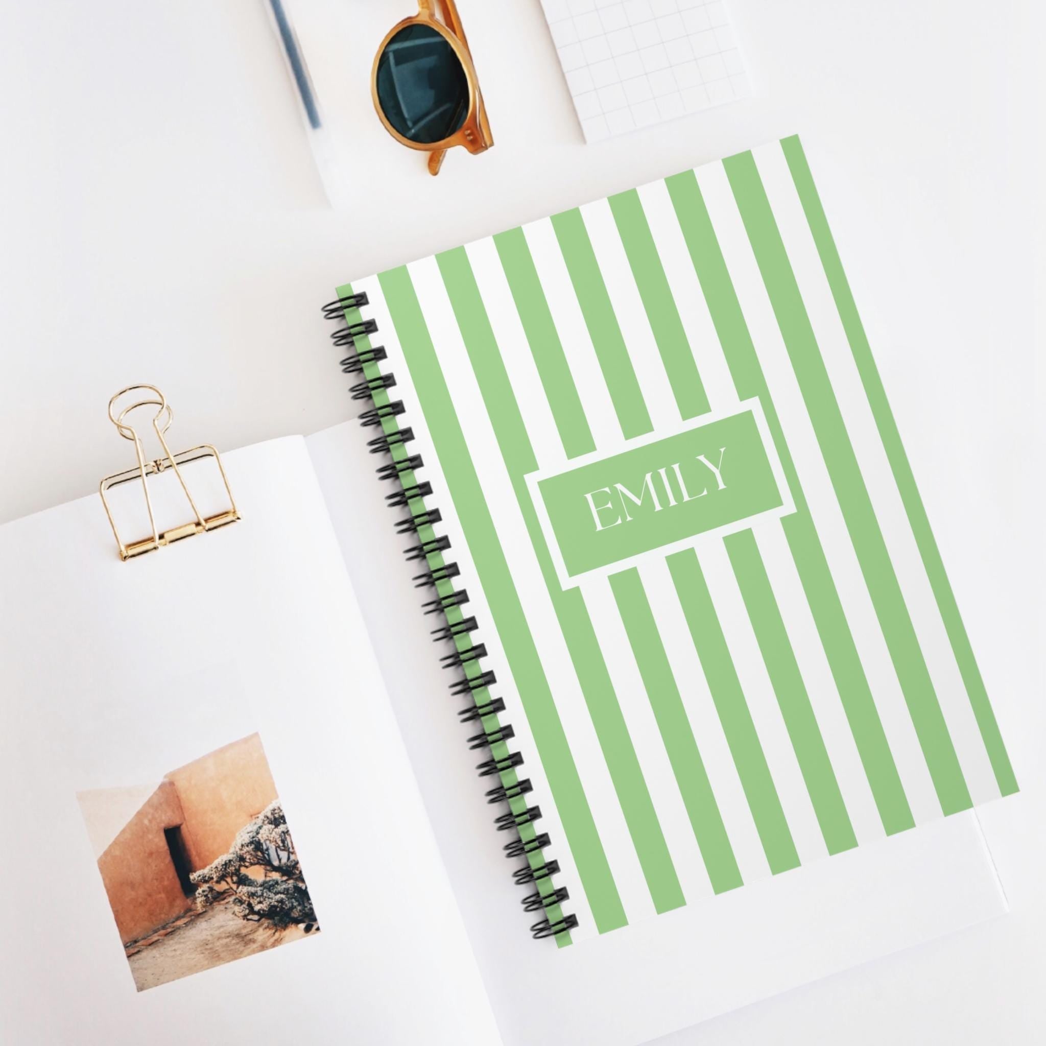 Green Striped Personalized Notebook