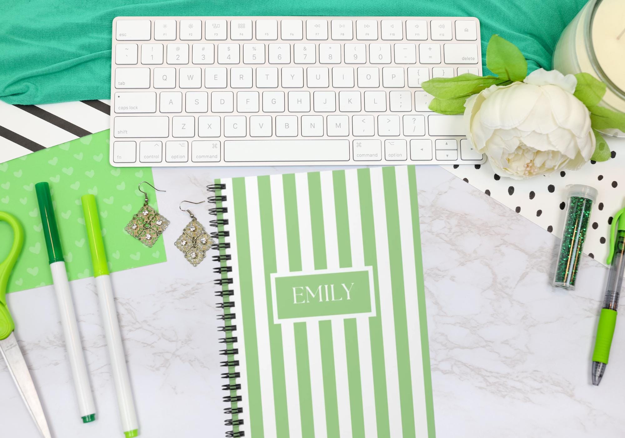 Green Striped Personalized Notebook