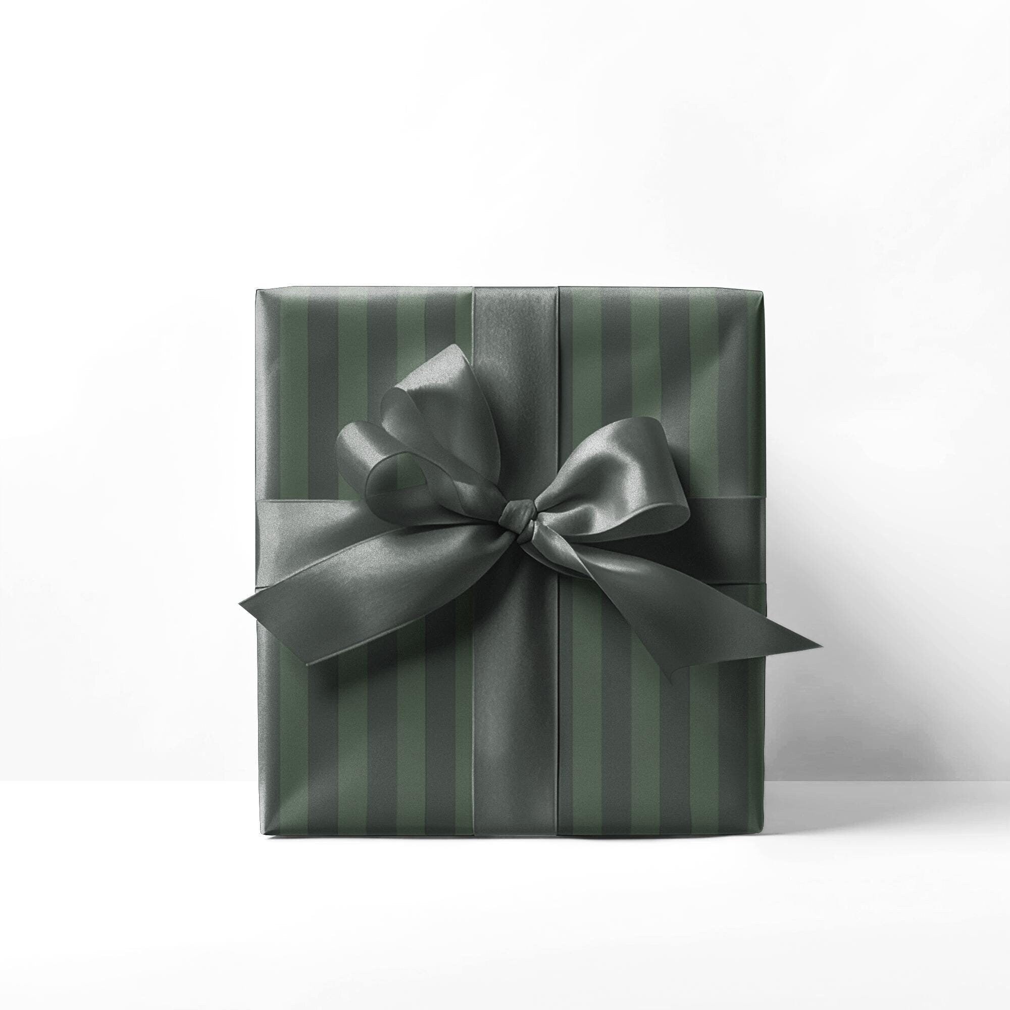 Dark Green Striped Holiday Wrapping Paper