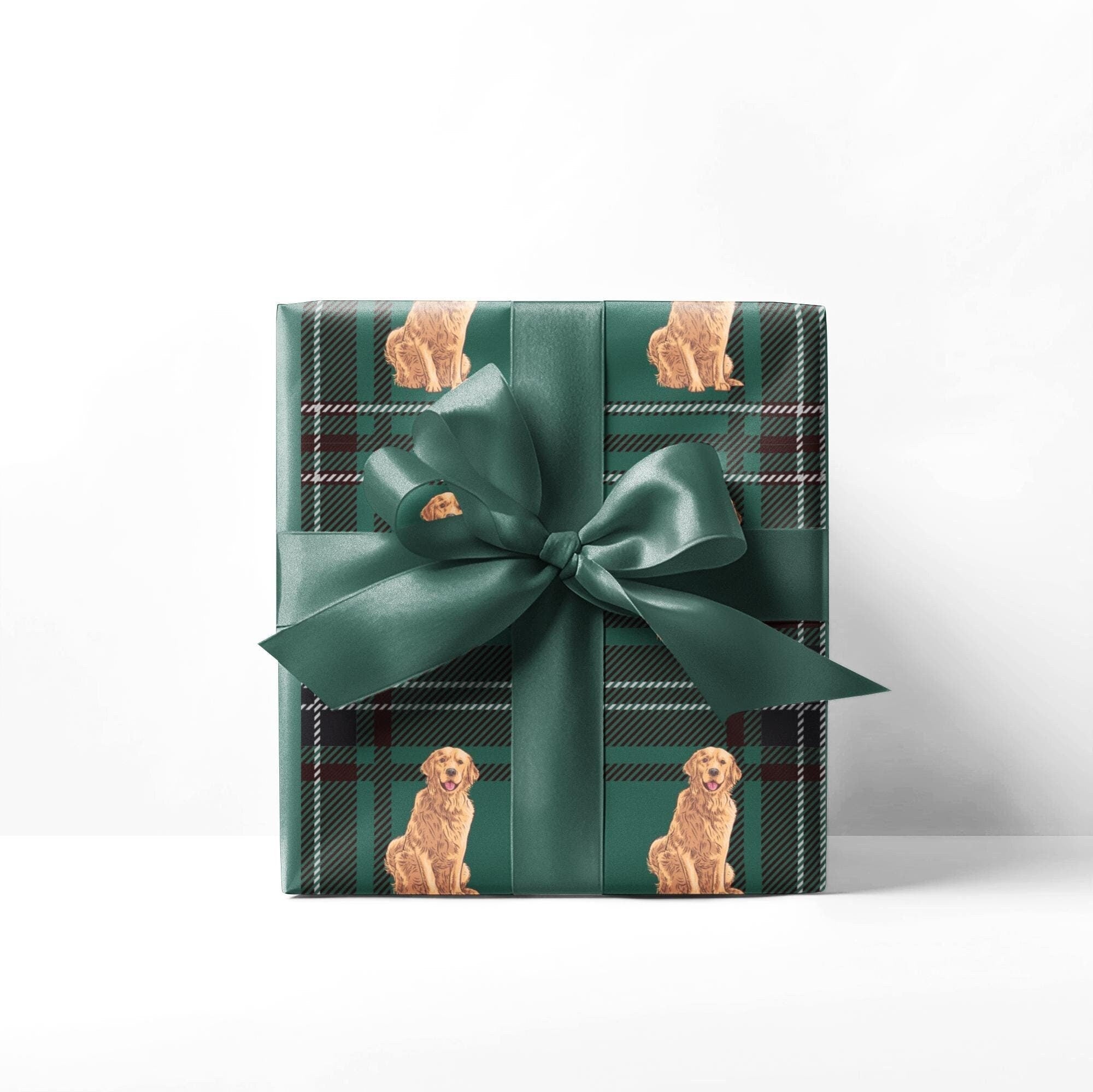 Golden Retriever Green Plaid Wrapping Paper