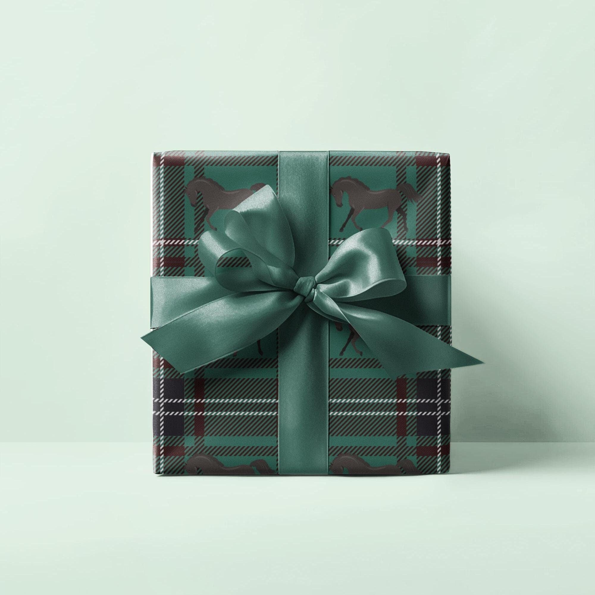 Green Plaid Horse Wrapping Paper