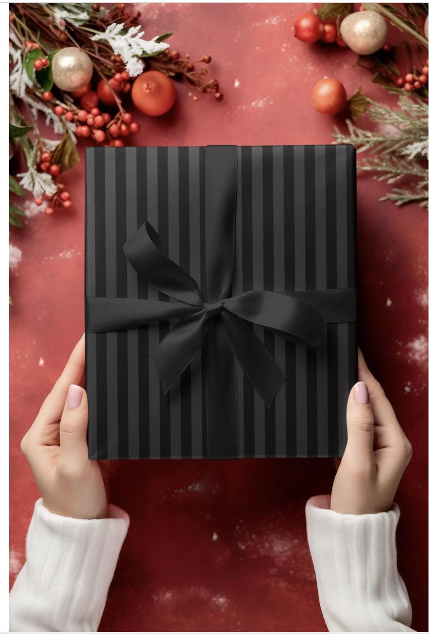 Black Striped Holiday Wrapping Paper