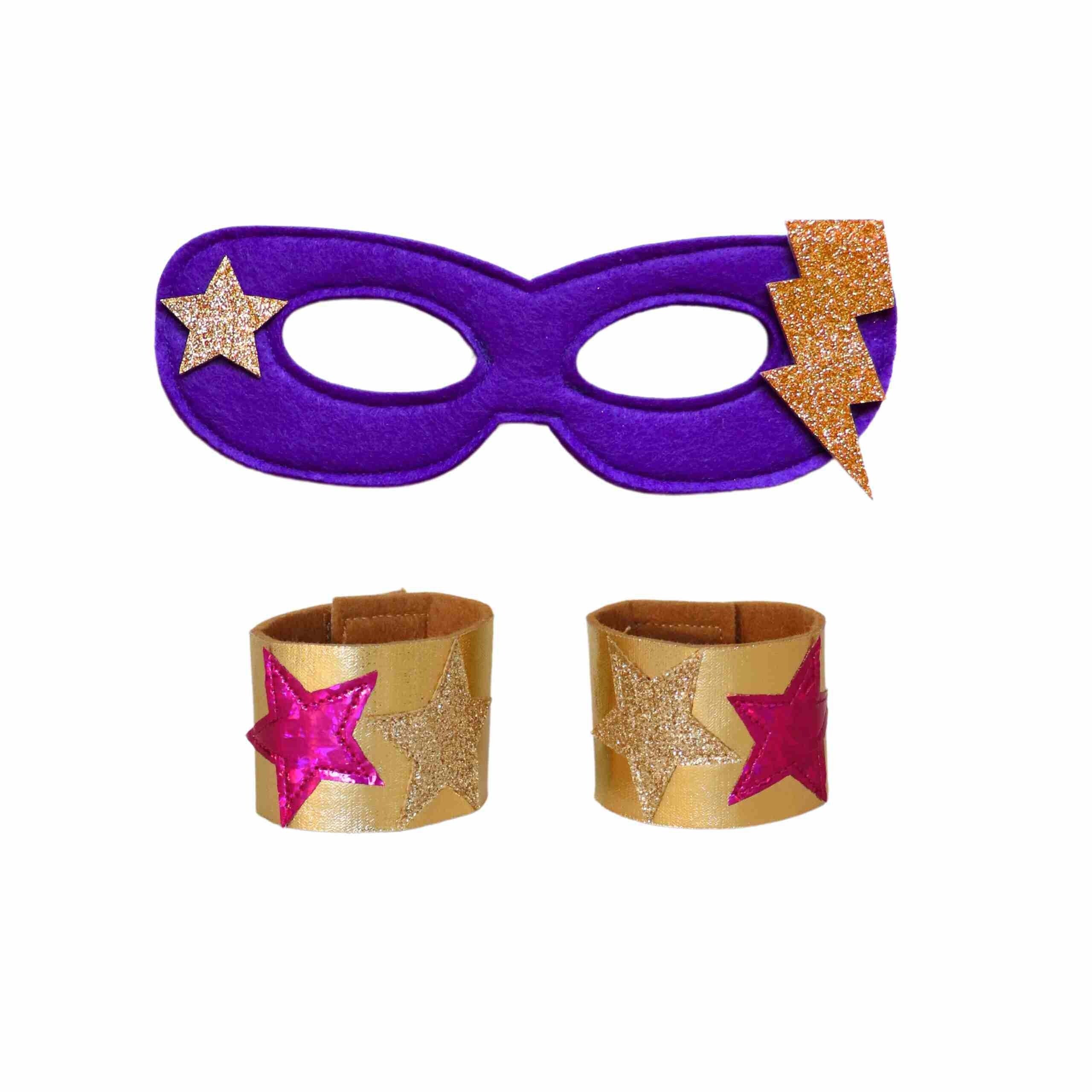 Superhero Mask & Cuff Set, Purple/fuchsia