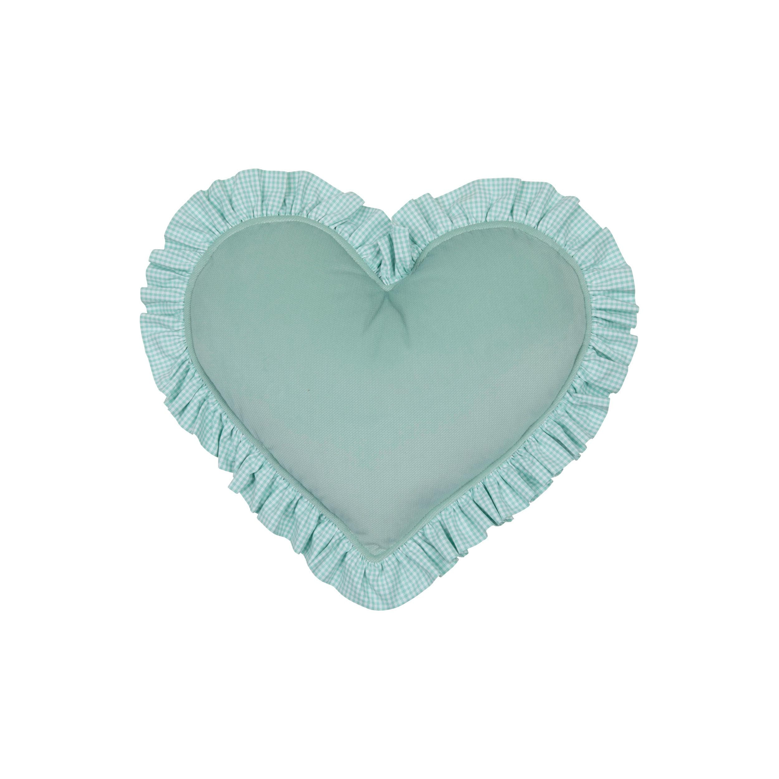 "mint" Heart Pillow With Checkered Frill