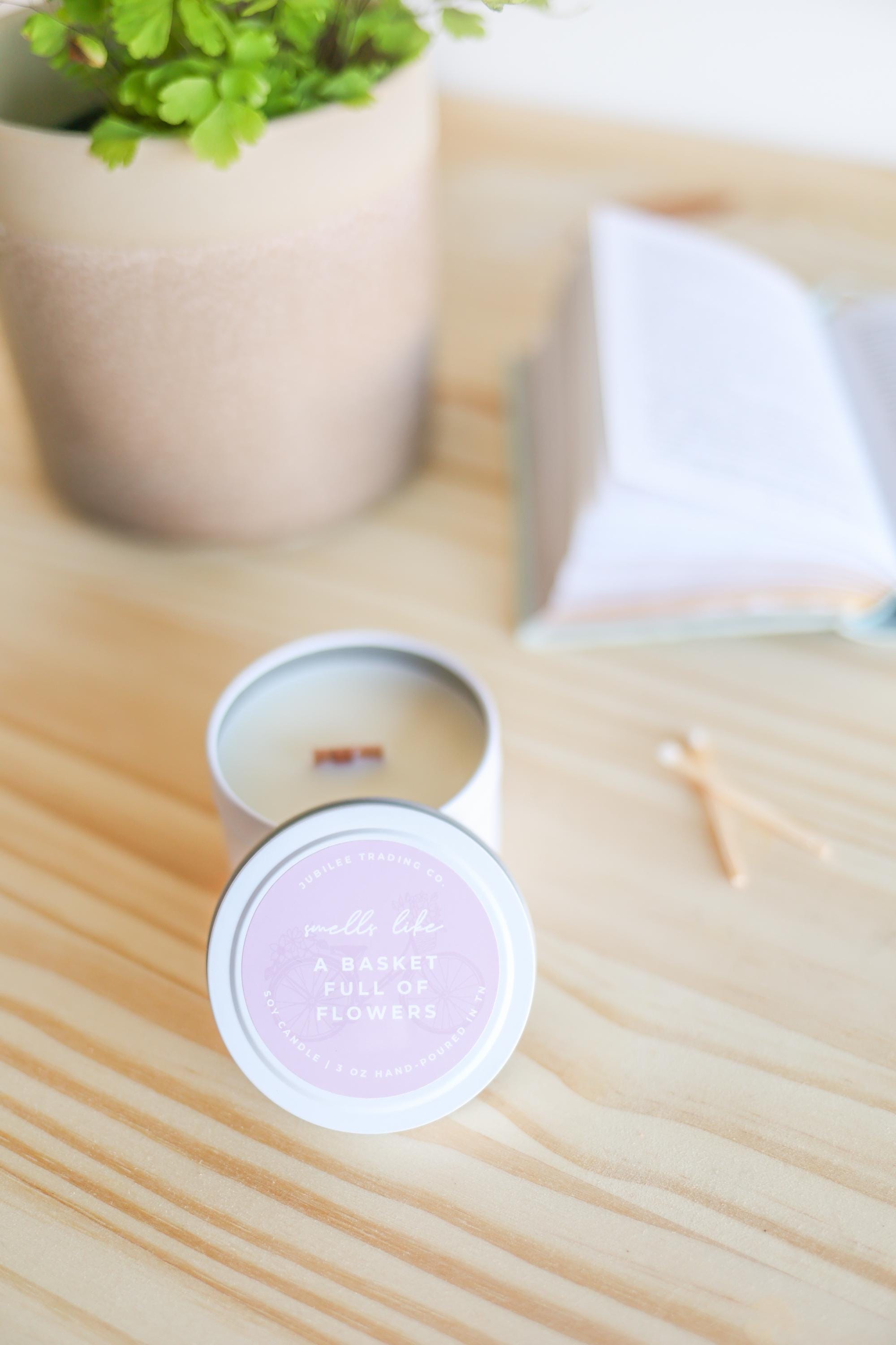 A Basket Full Of Flowers Candle