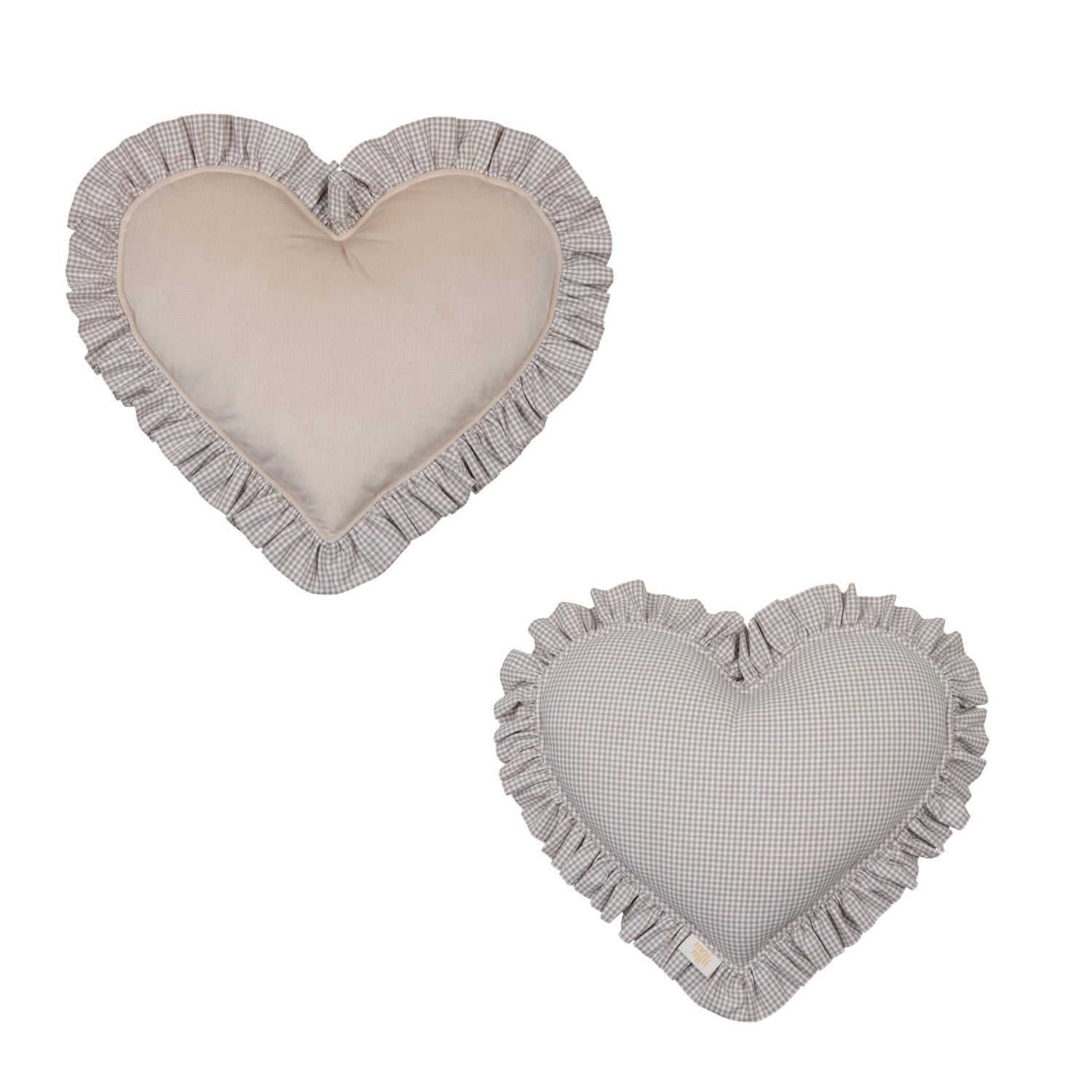 "beige" Heart Pillow With Checkered Frill