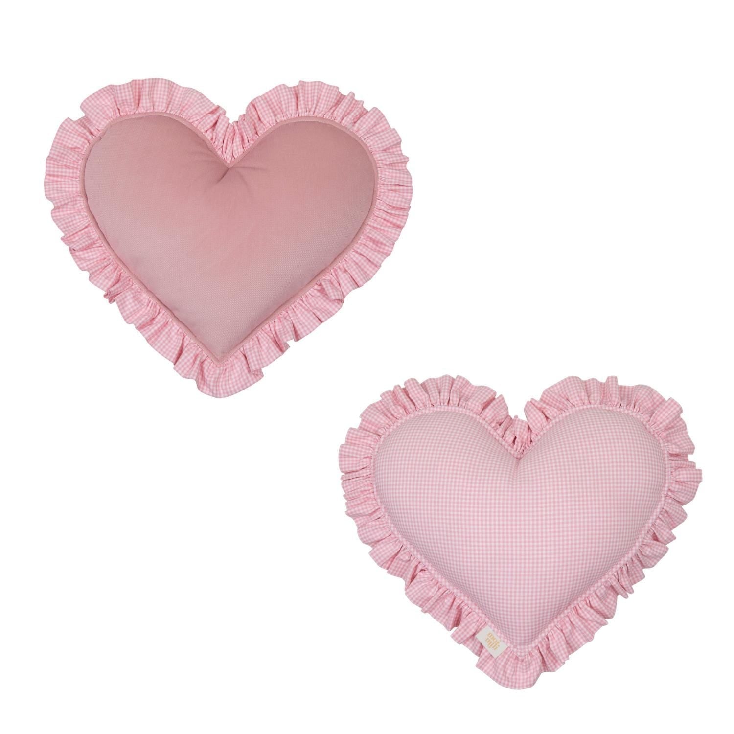 "pink" Heart Pillow With Checkered Frill