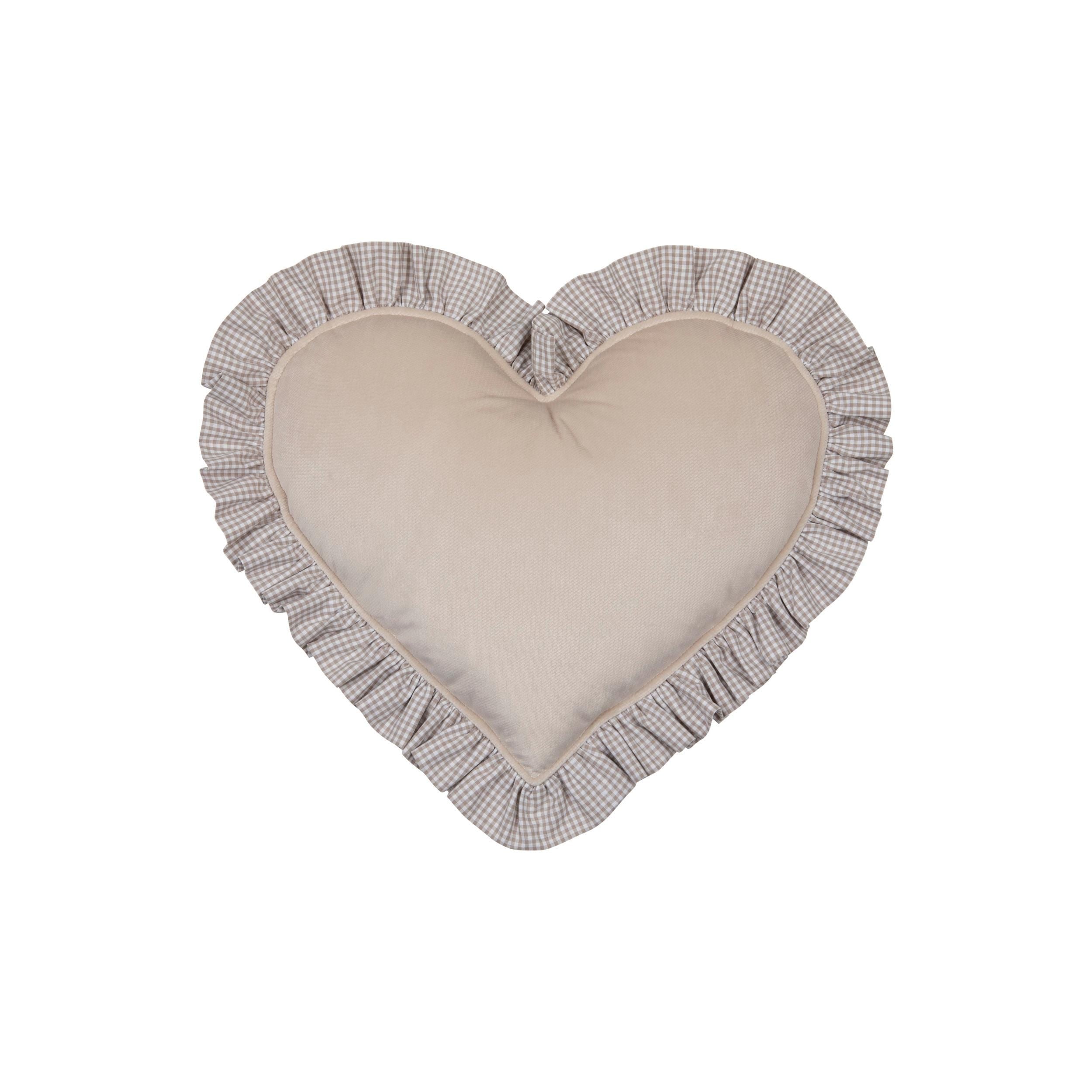 "beige" Heart Pillow With Checkered Frill