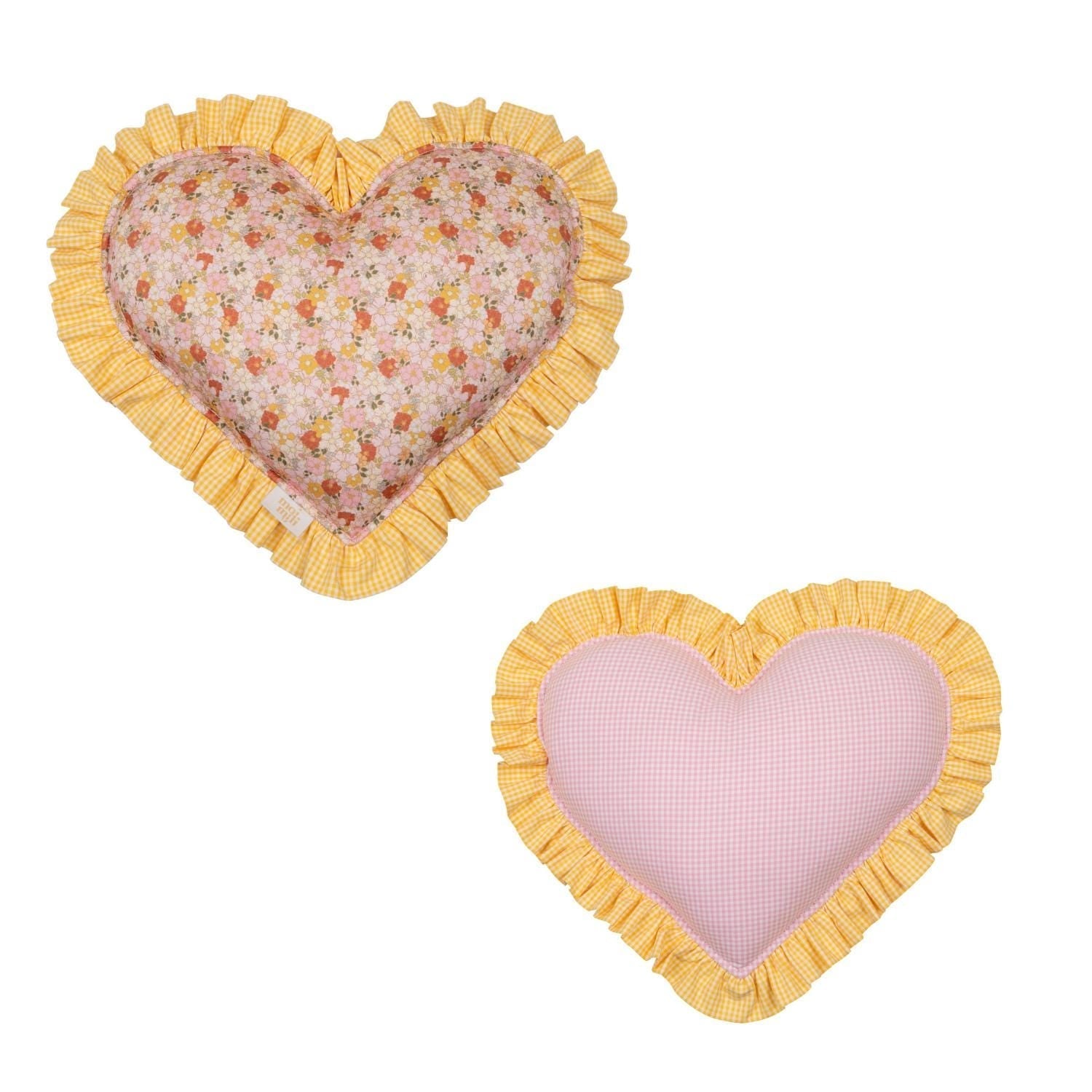 "fall Garden" Heart Pillow With Checkered Frill