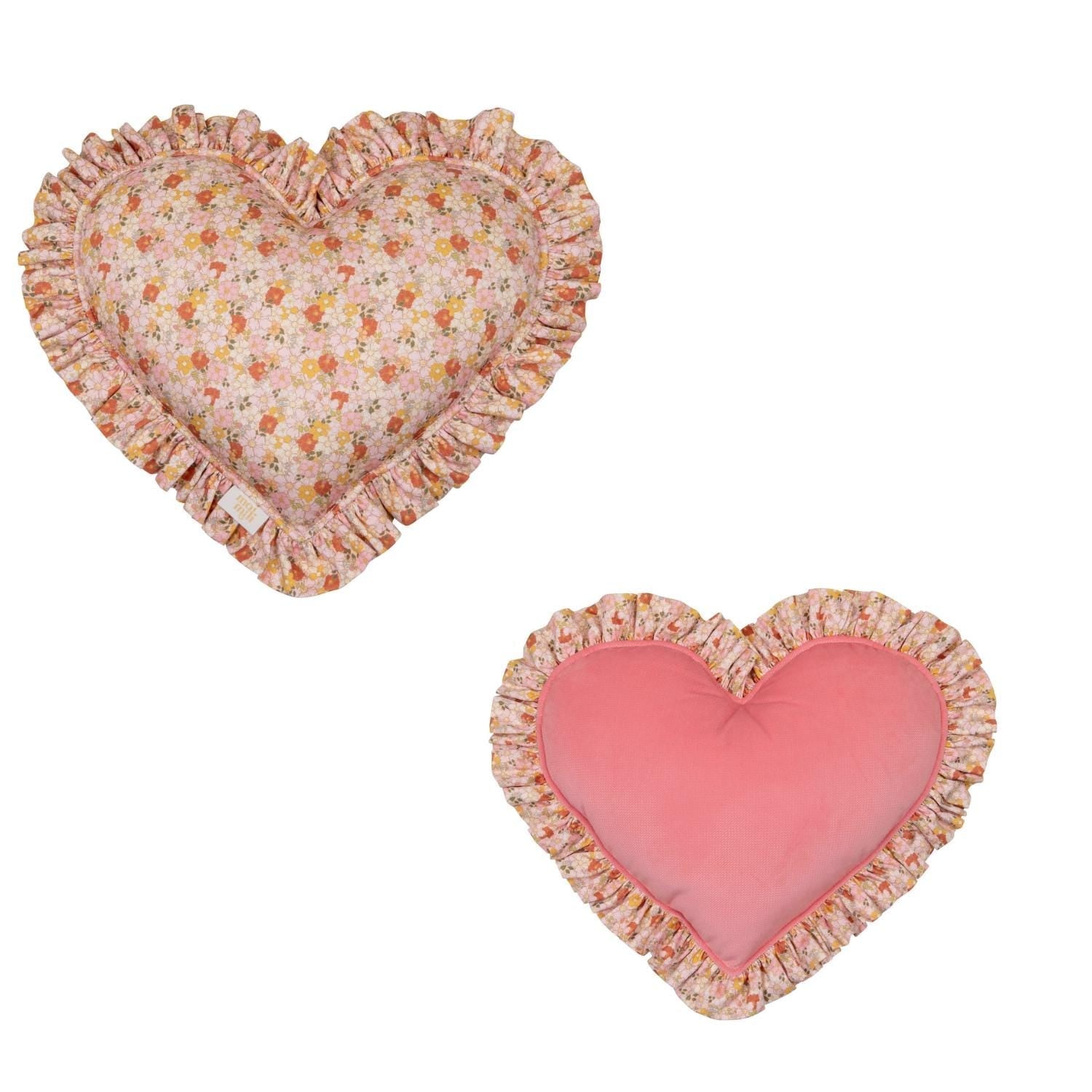"spring Garden" Heart Pillow With Checkered Frill
