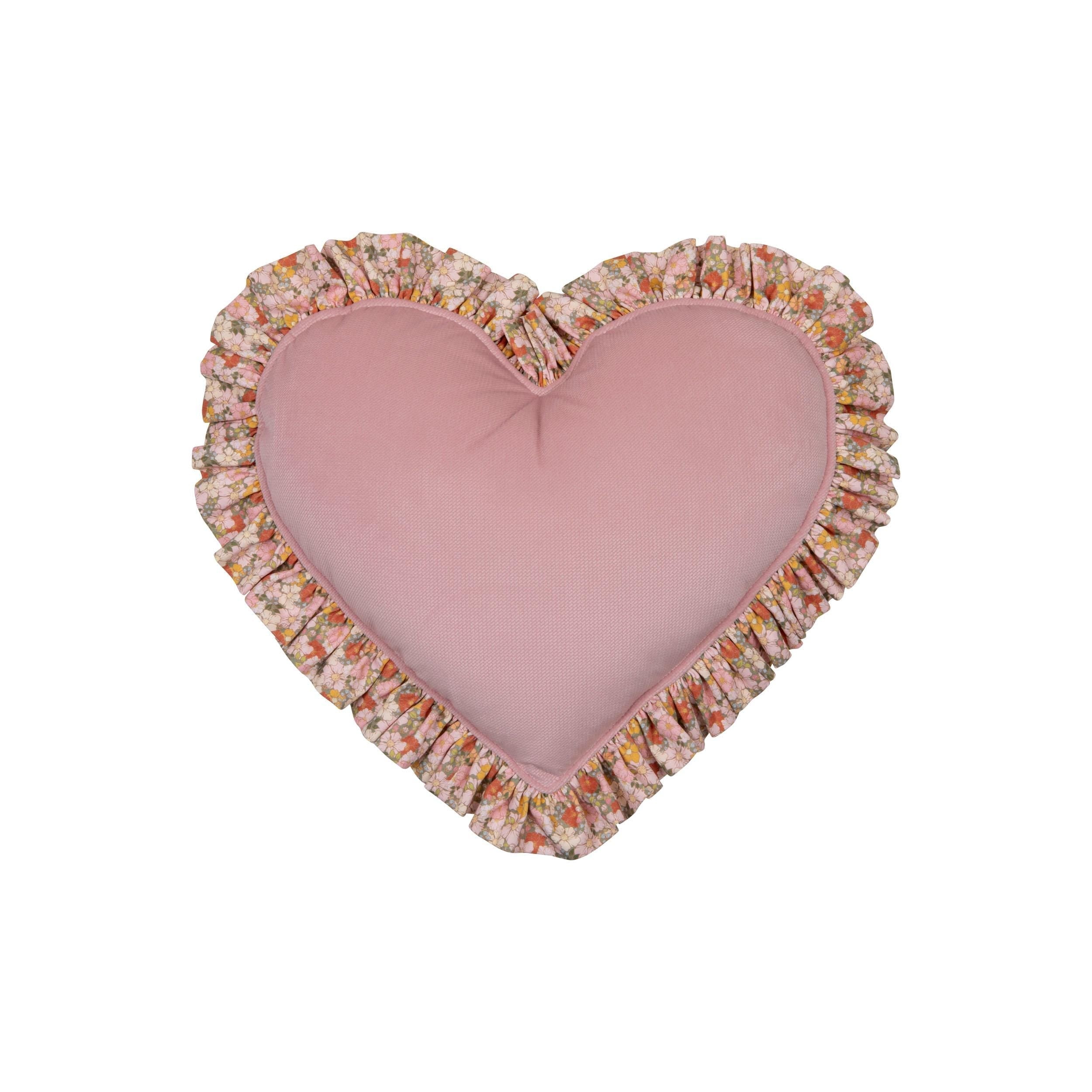 "green Garden" Heart Pillow With Checkered Frill