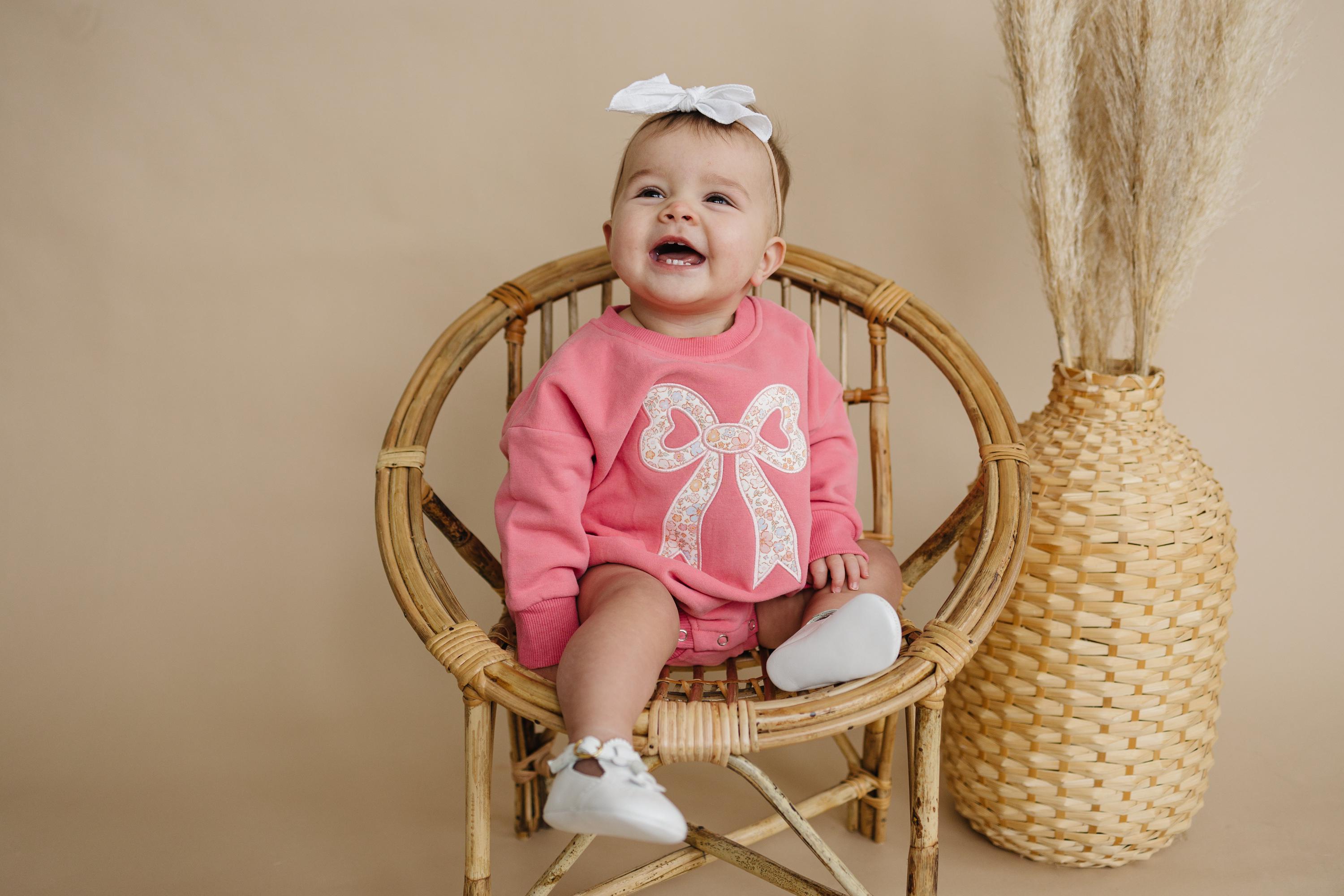 Applique Floral Bow Sweatshirt Romper