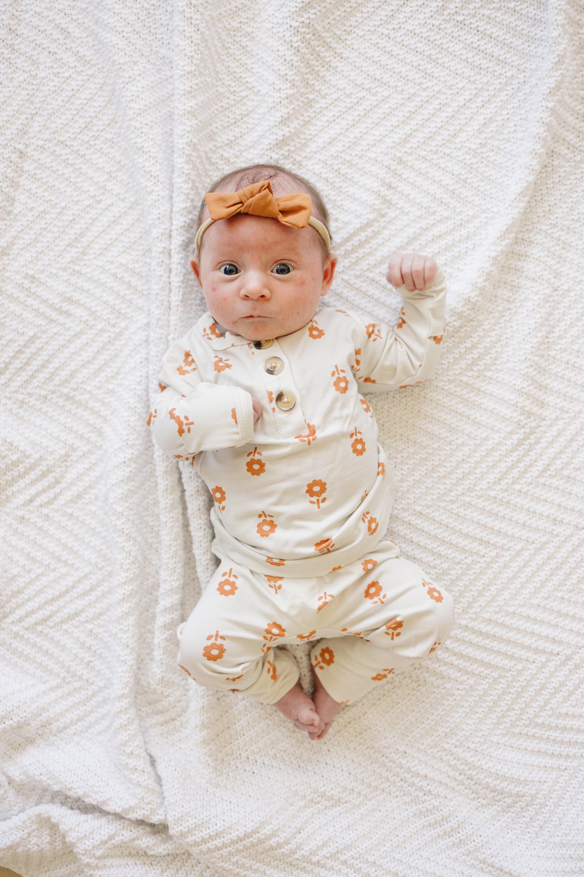 Pumpkin Posie Bamboo Pajamas For Kids - 2pc Henley Set