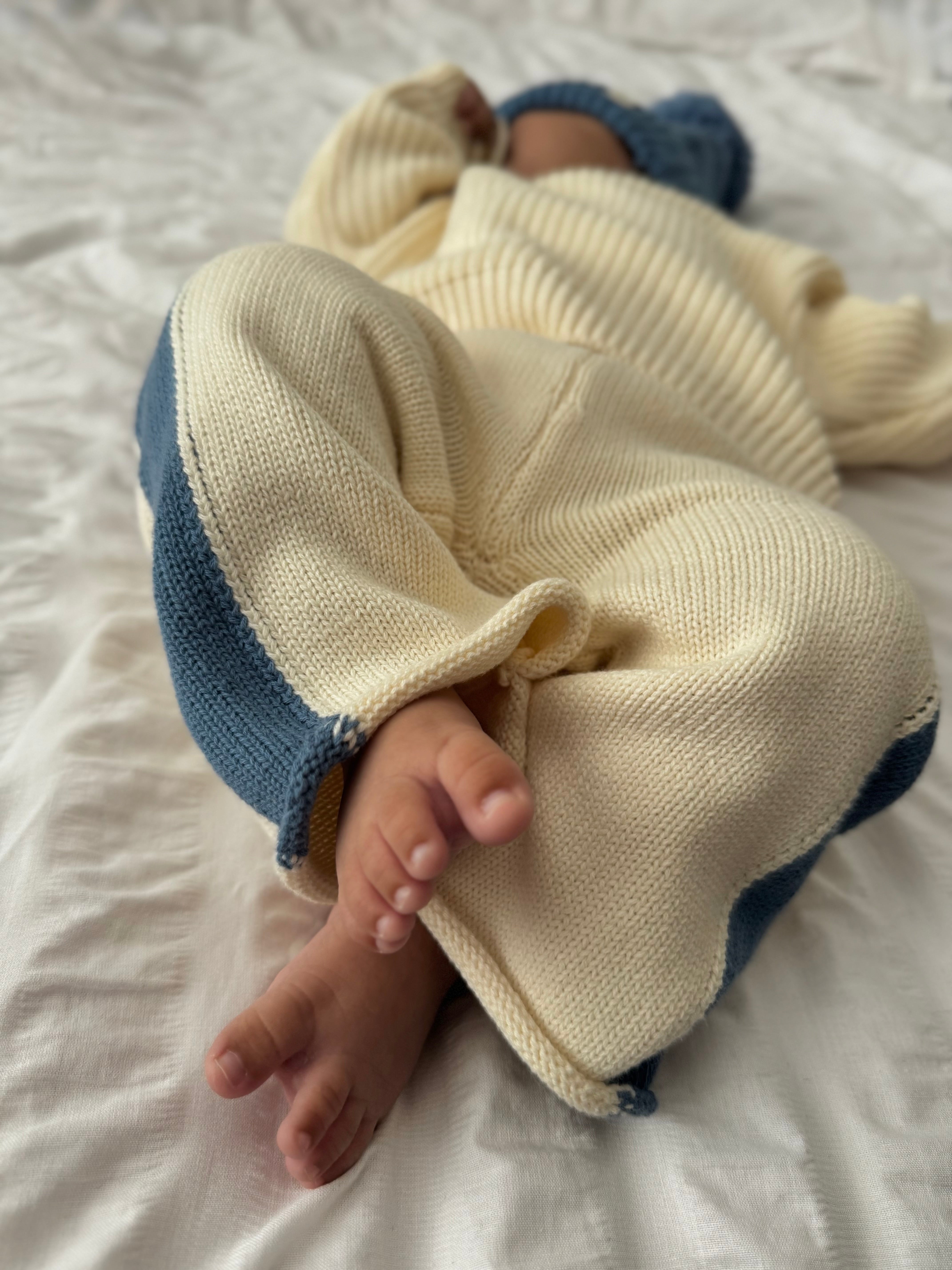 Knit Striped Pants - Cream & Denim Blue