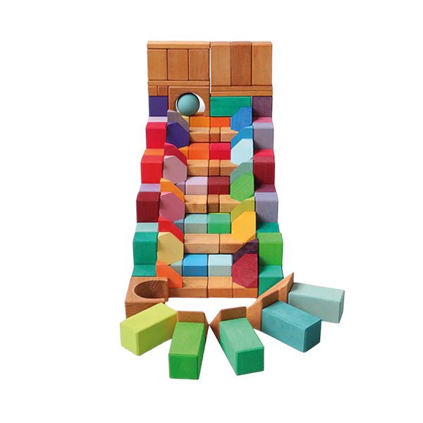 18 Pcs Wooden Cornerstone Building Blocks Set In Primary Rainbow Colors